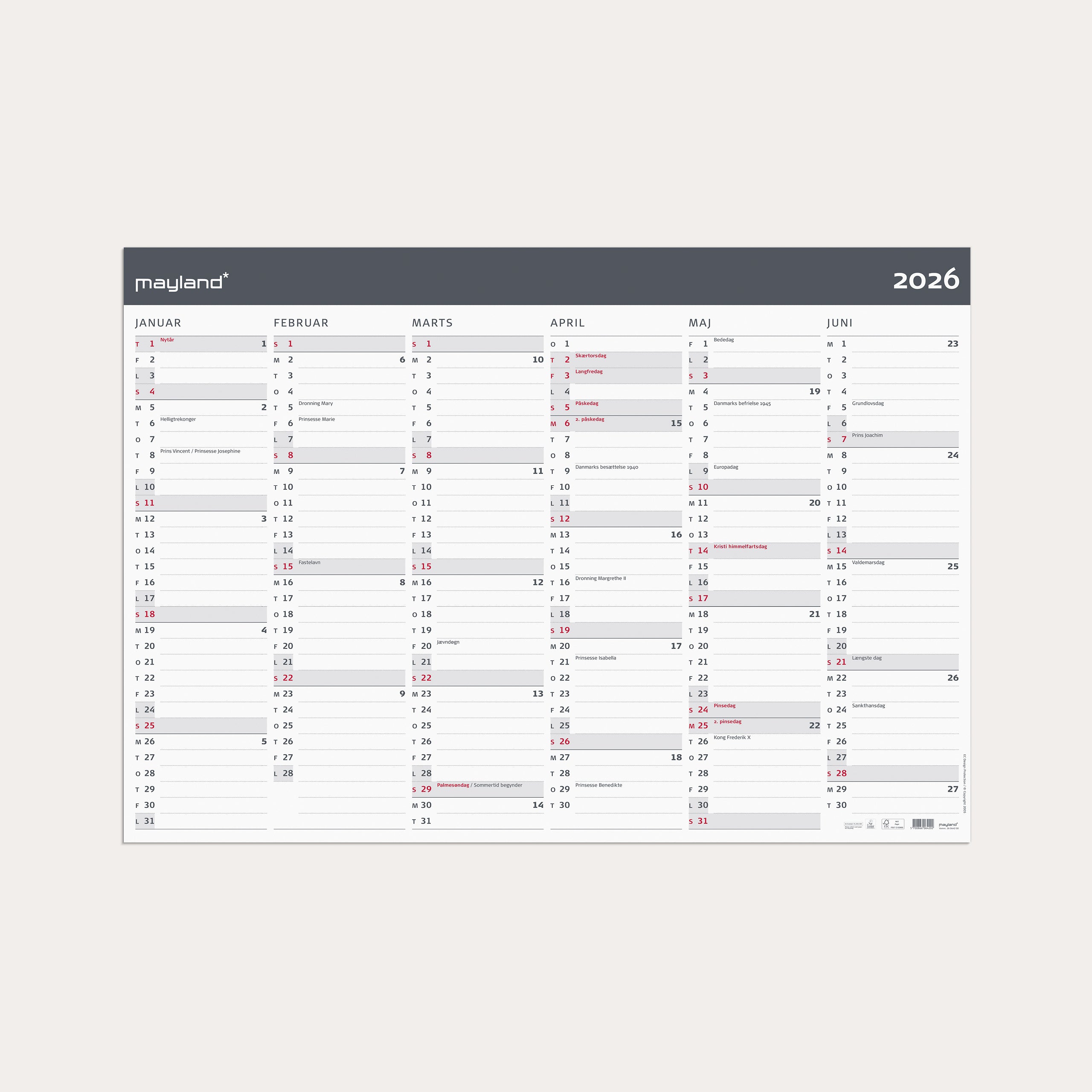 Kæmpekalender Moderne 2x6 mdr. papir rør 2026