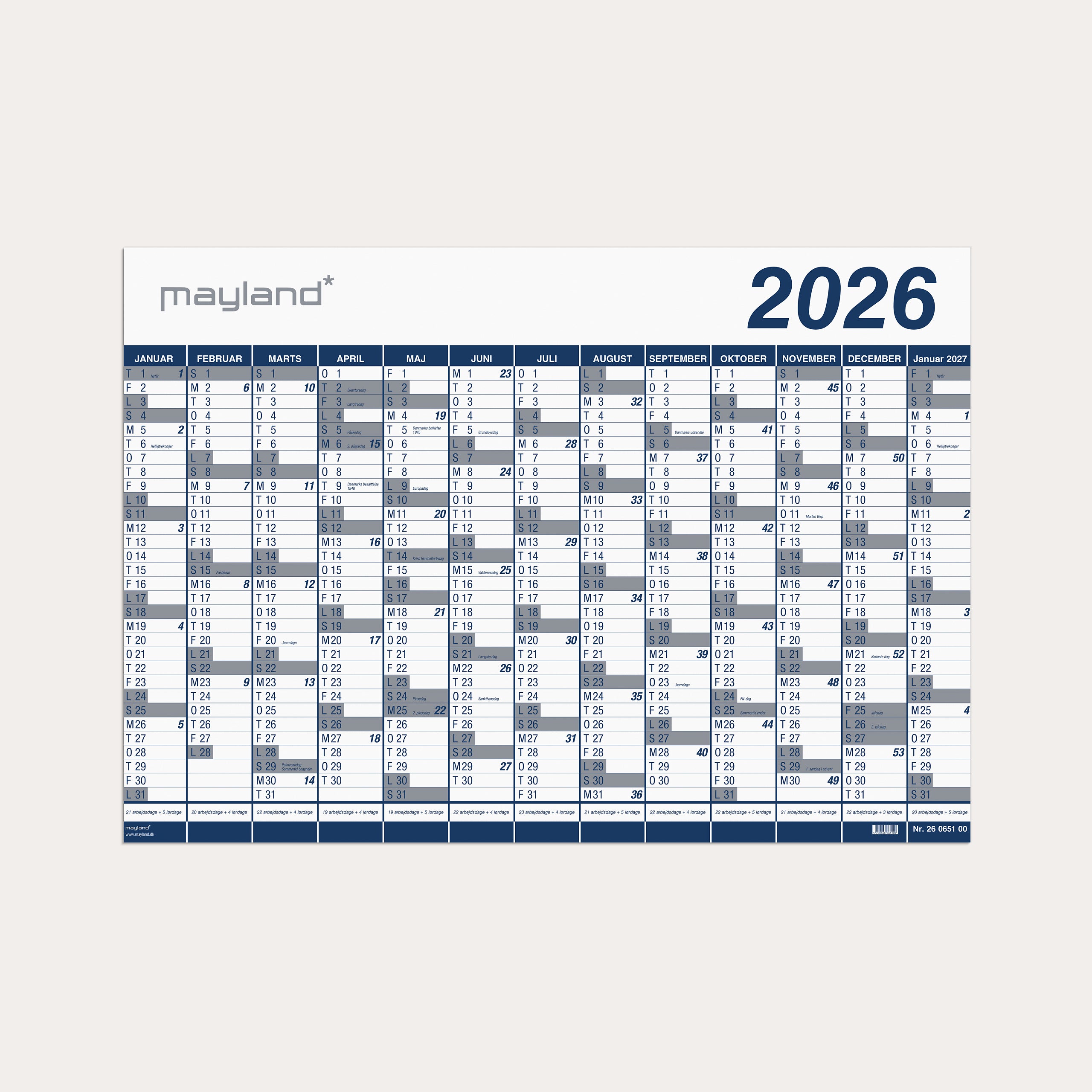 Kæmpekalender 1x13 mdr. PP-plast 2026 (i plastpose)