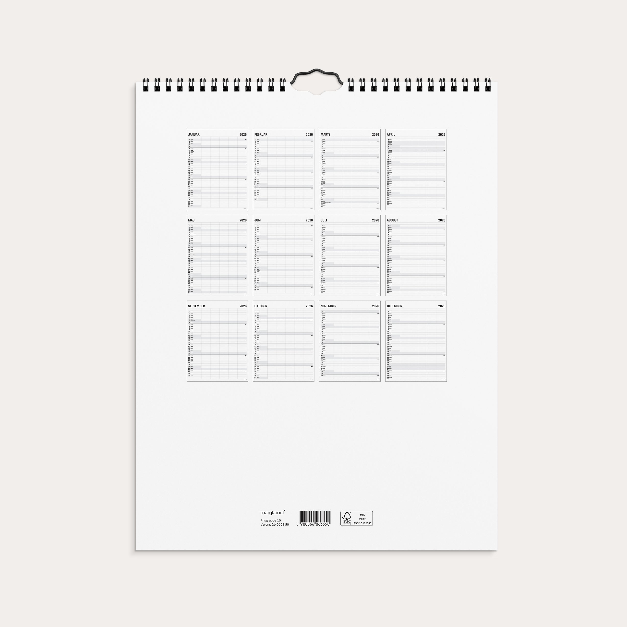 Familiekalender Black and white 5 kol. 2026