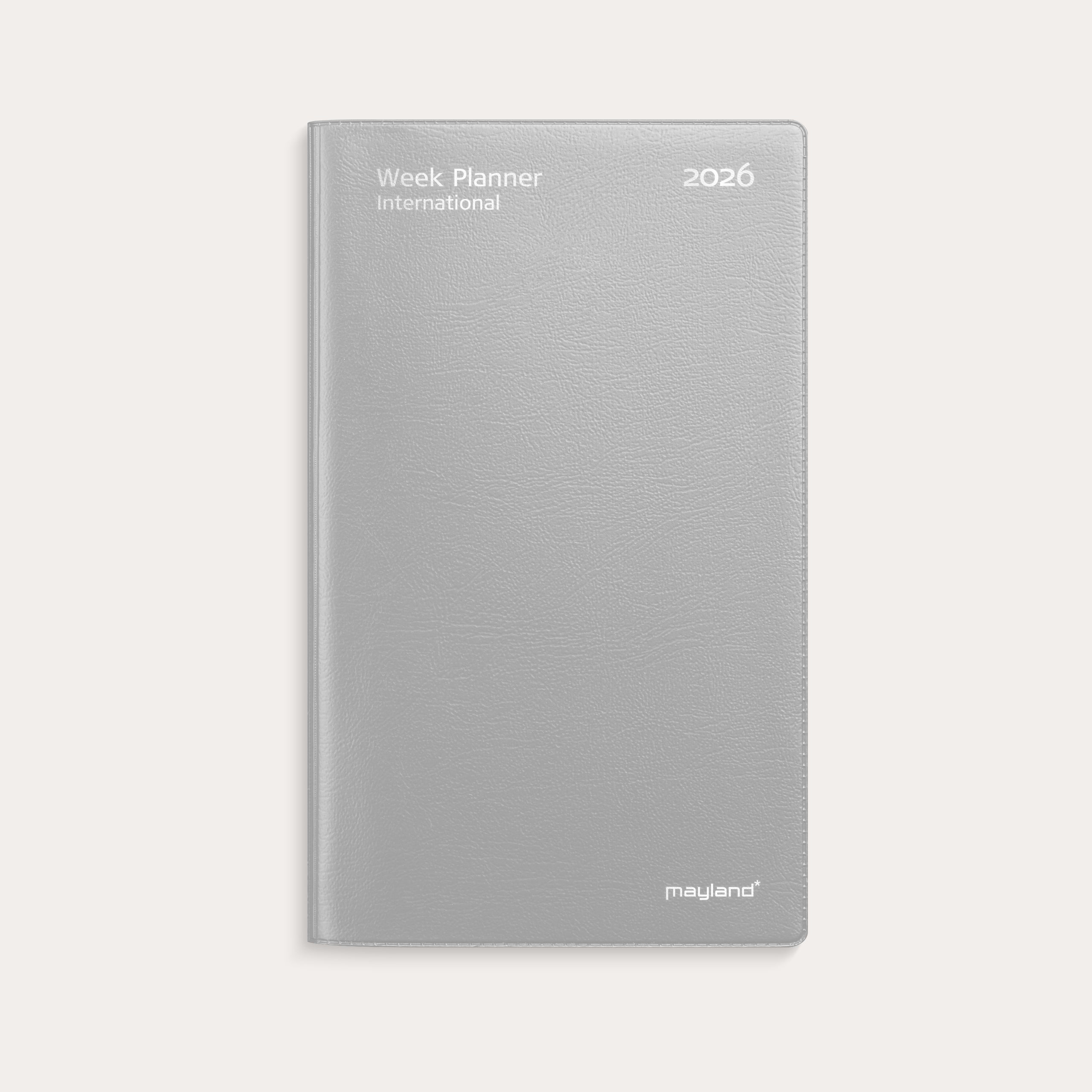 Week Planner International tværformat sølv vinyl 2026