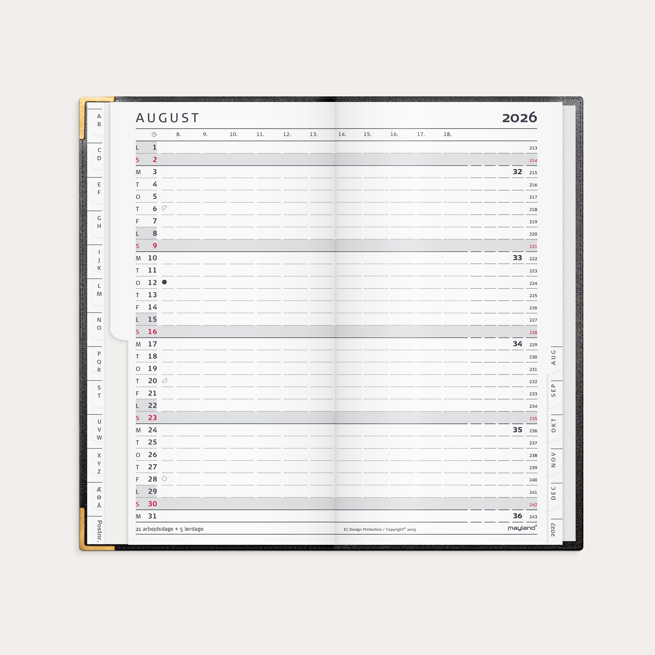 Index Planner månedskalender sort skind 2026