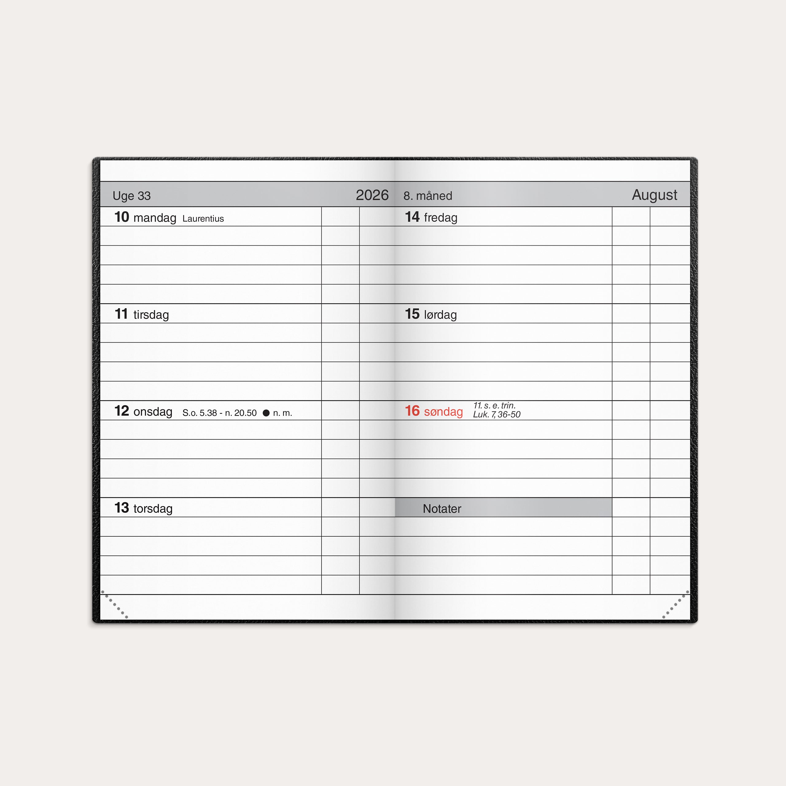 Lommekalender uge sort kunstskind indbundet 2026