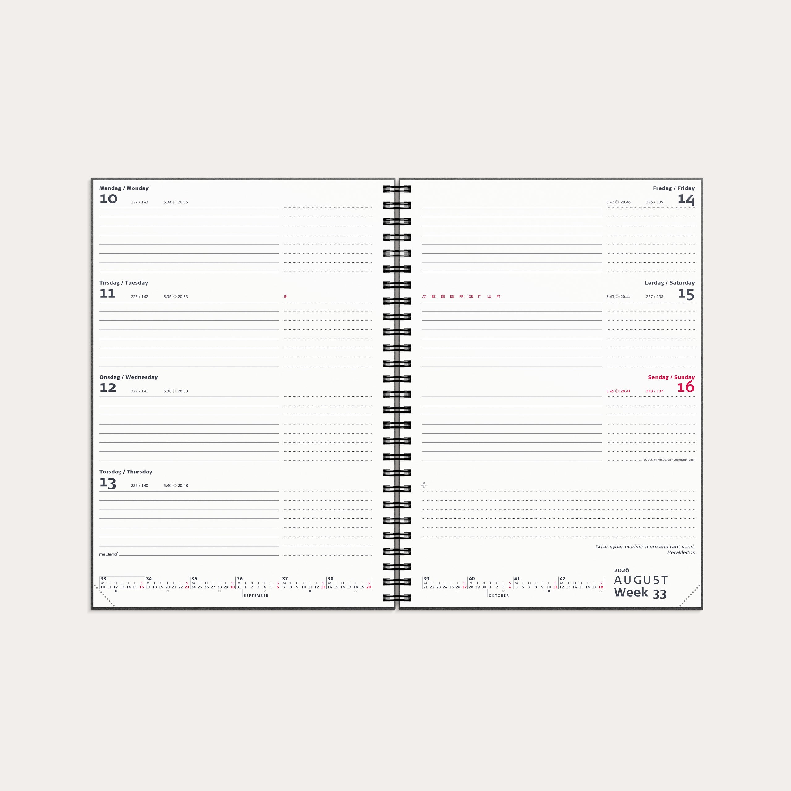 A5 International ugekalender tværf. sort genbrugskarton 2026