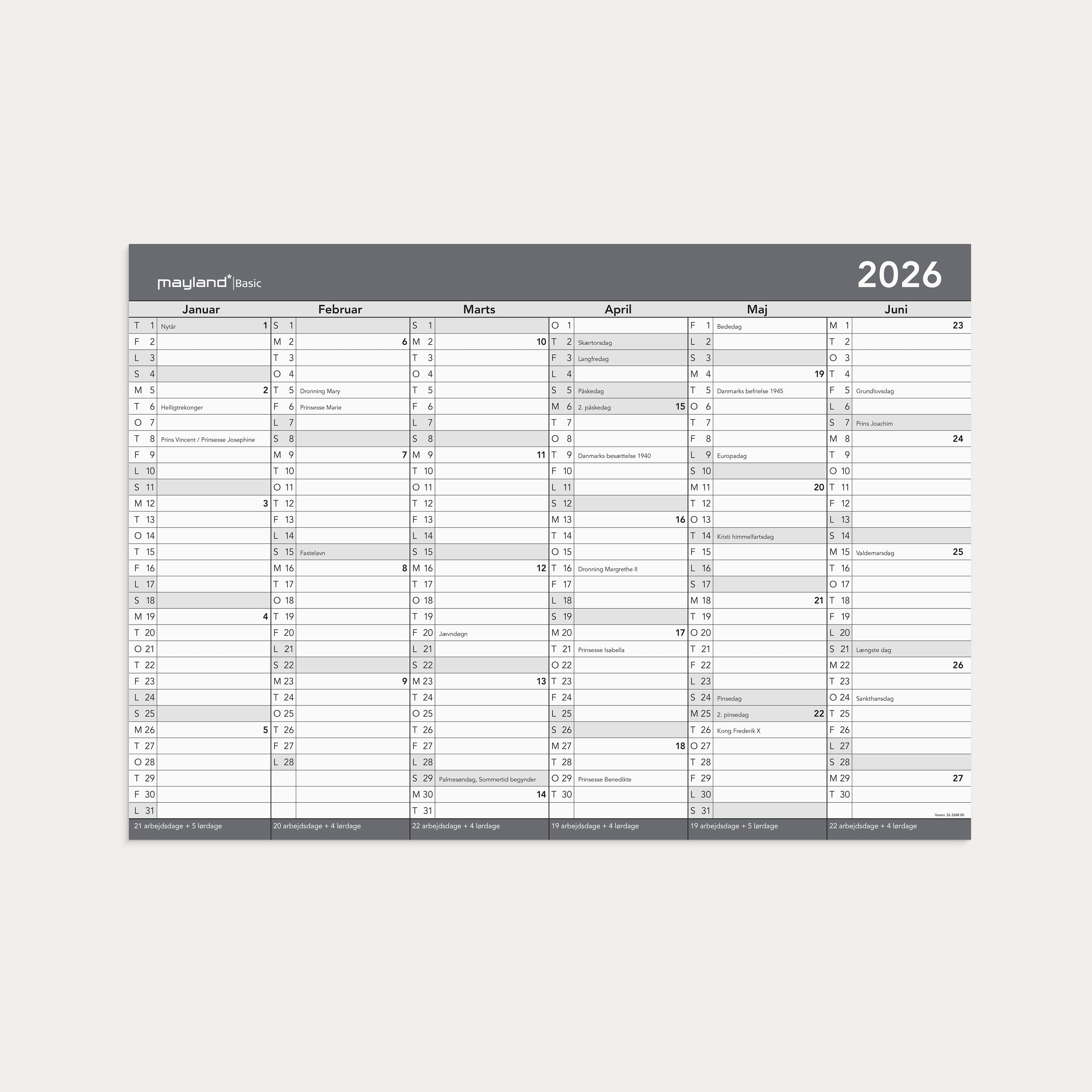Basic kontorkalender m/whiteboard-funktion A2 2026