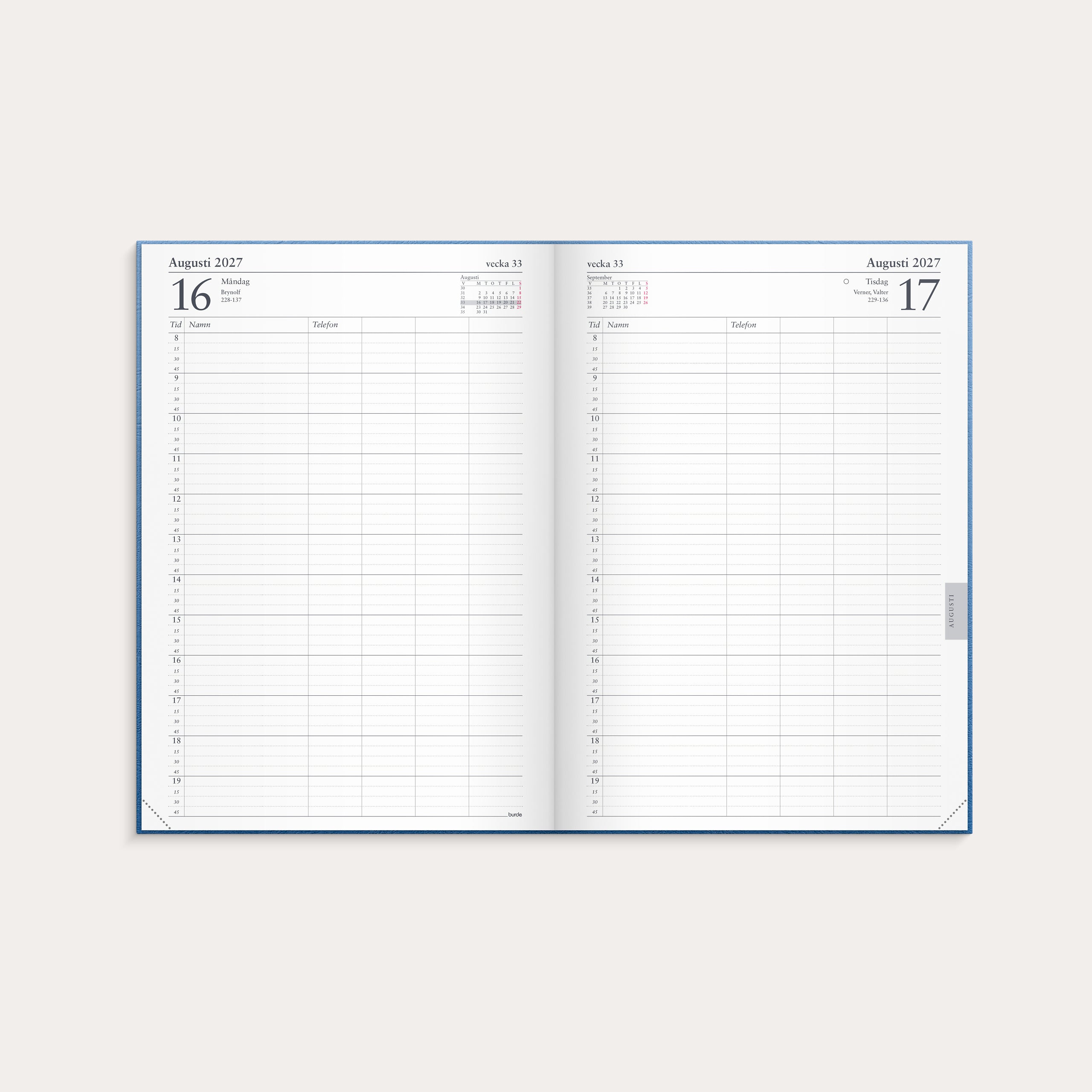 Kalender 2027 Tidjournal blå kartong