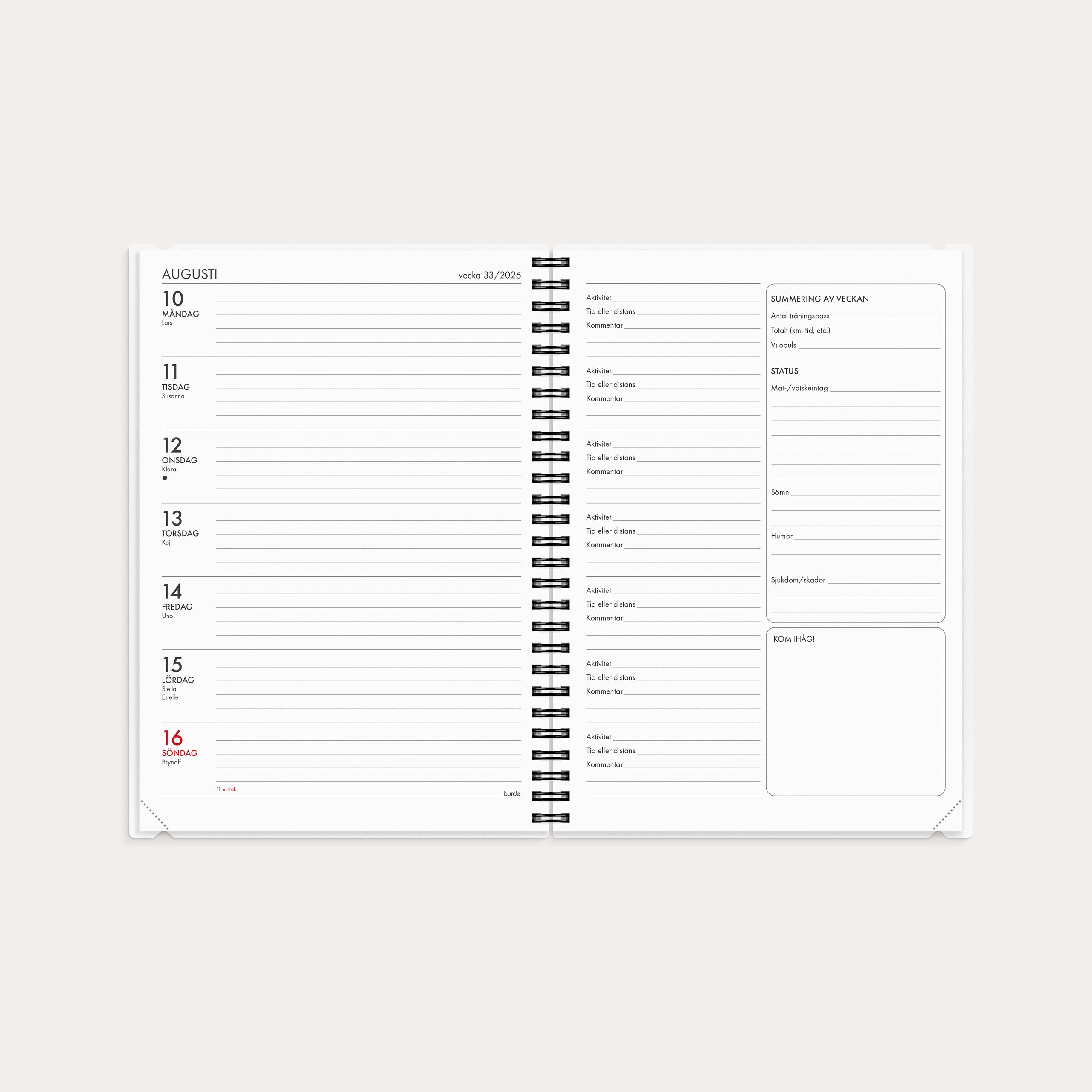 Kalender 2026 Träningskalendern A5 2i1