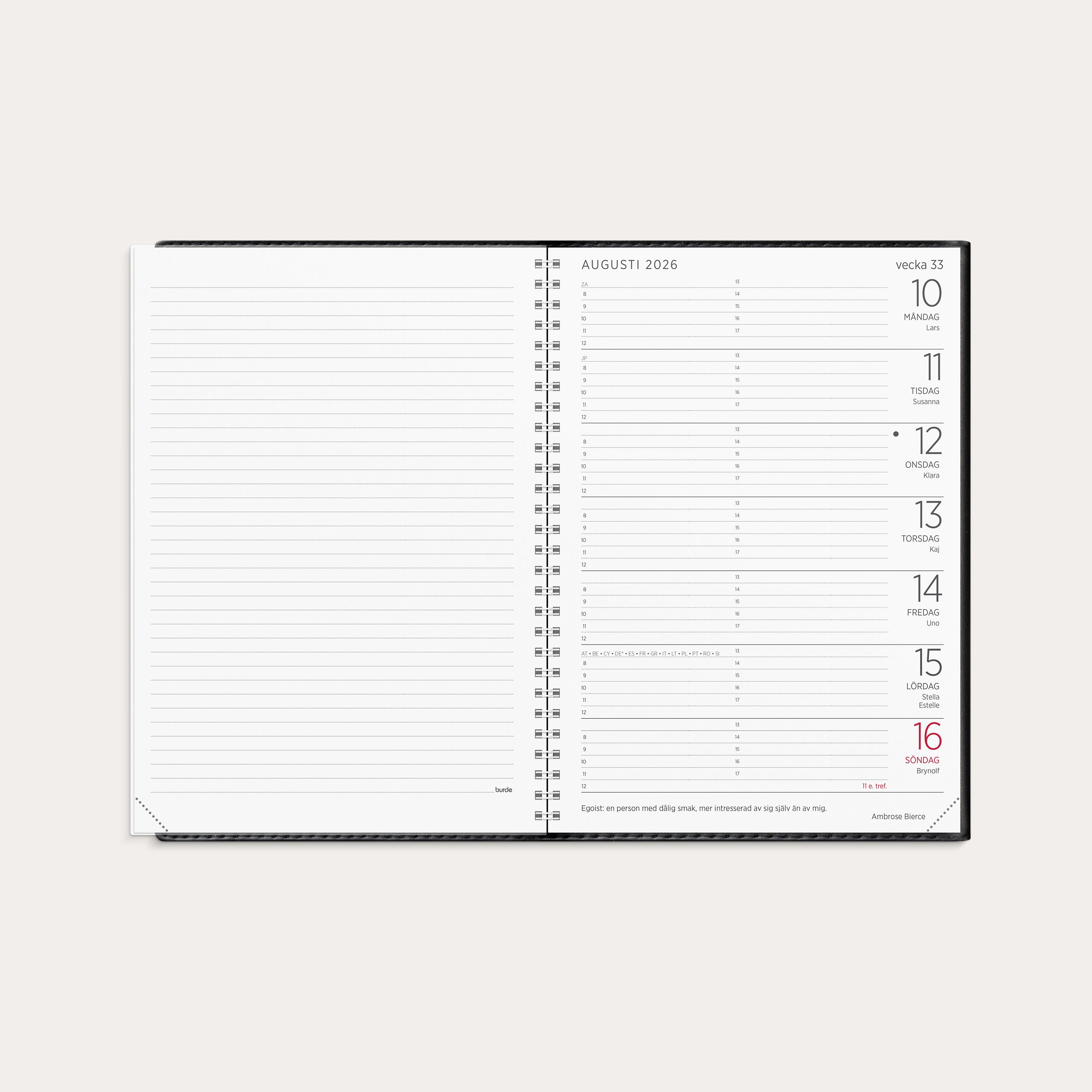 Kalender 2026 Stor Veckokalender svart konstläder