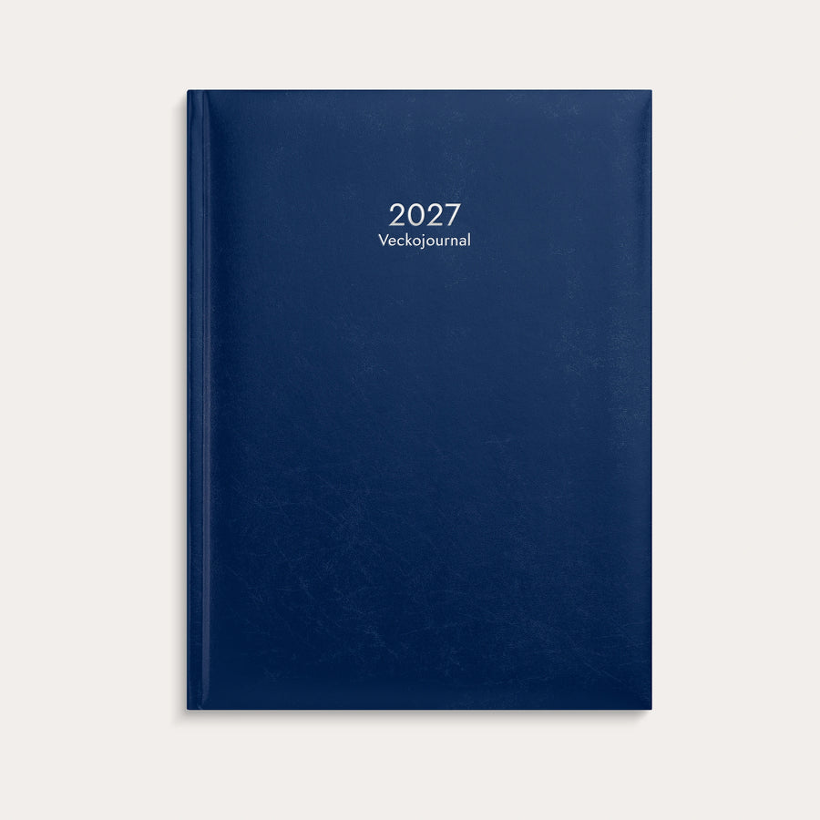Kalender 2027 Veckojournal blått konstläder