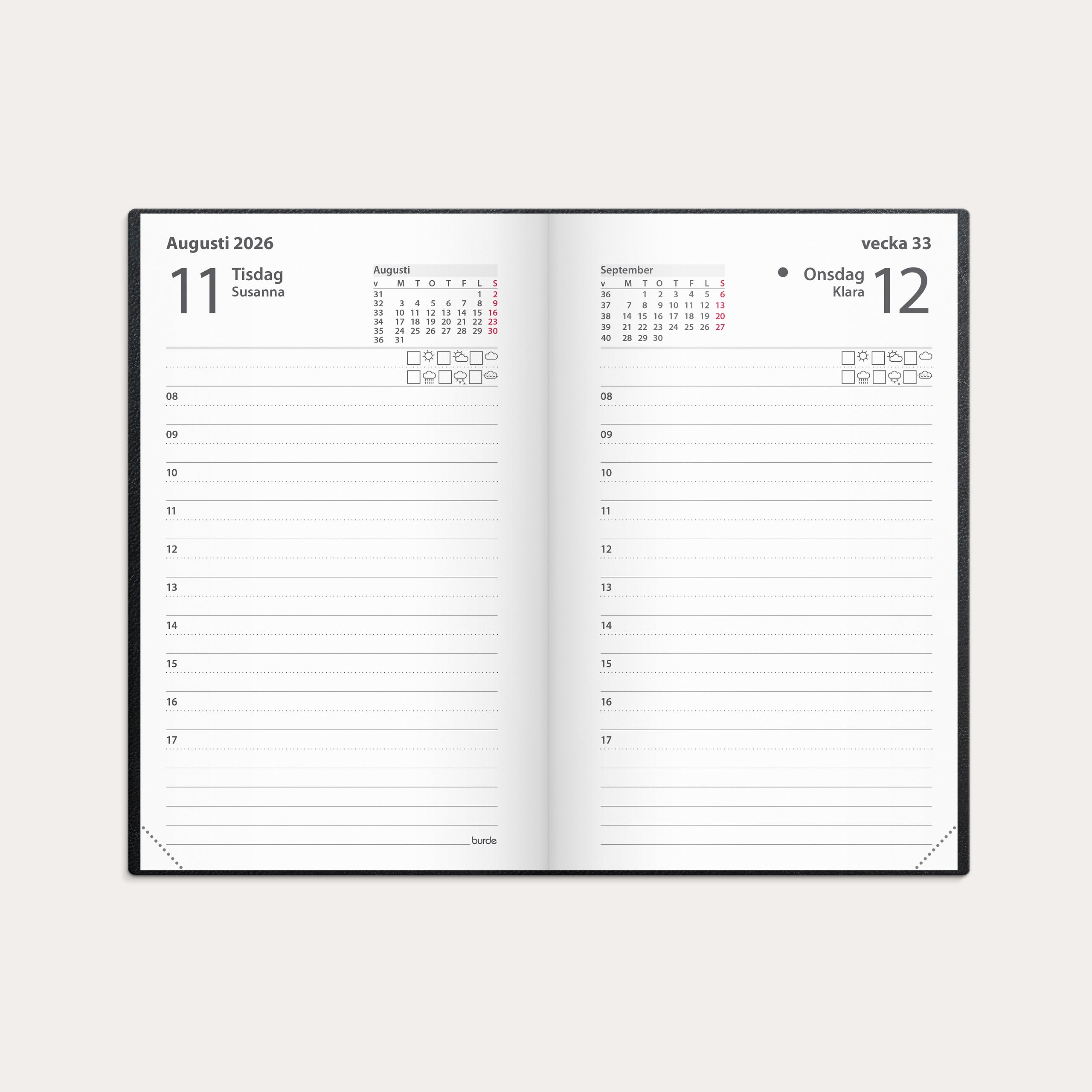 Lilla Agendan 2026 svart konstläder