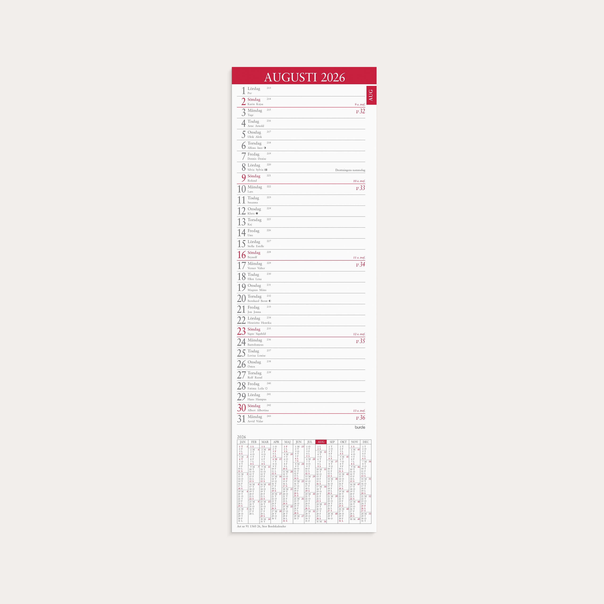 Kalender 2026 Stor Bordskalender