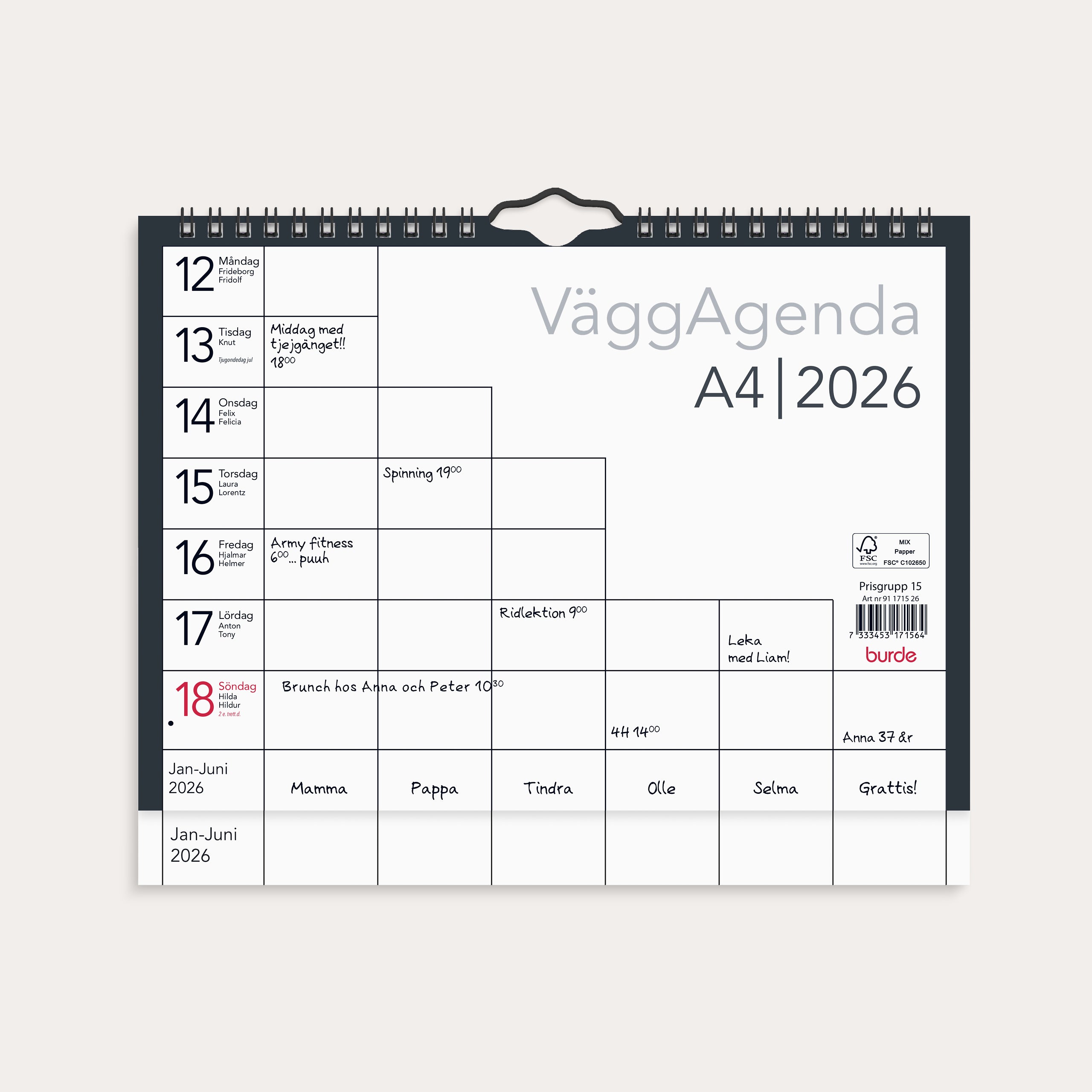 Väggkalender 2026 Väggagenda A4