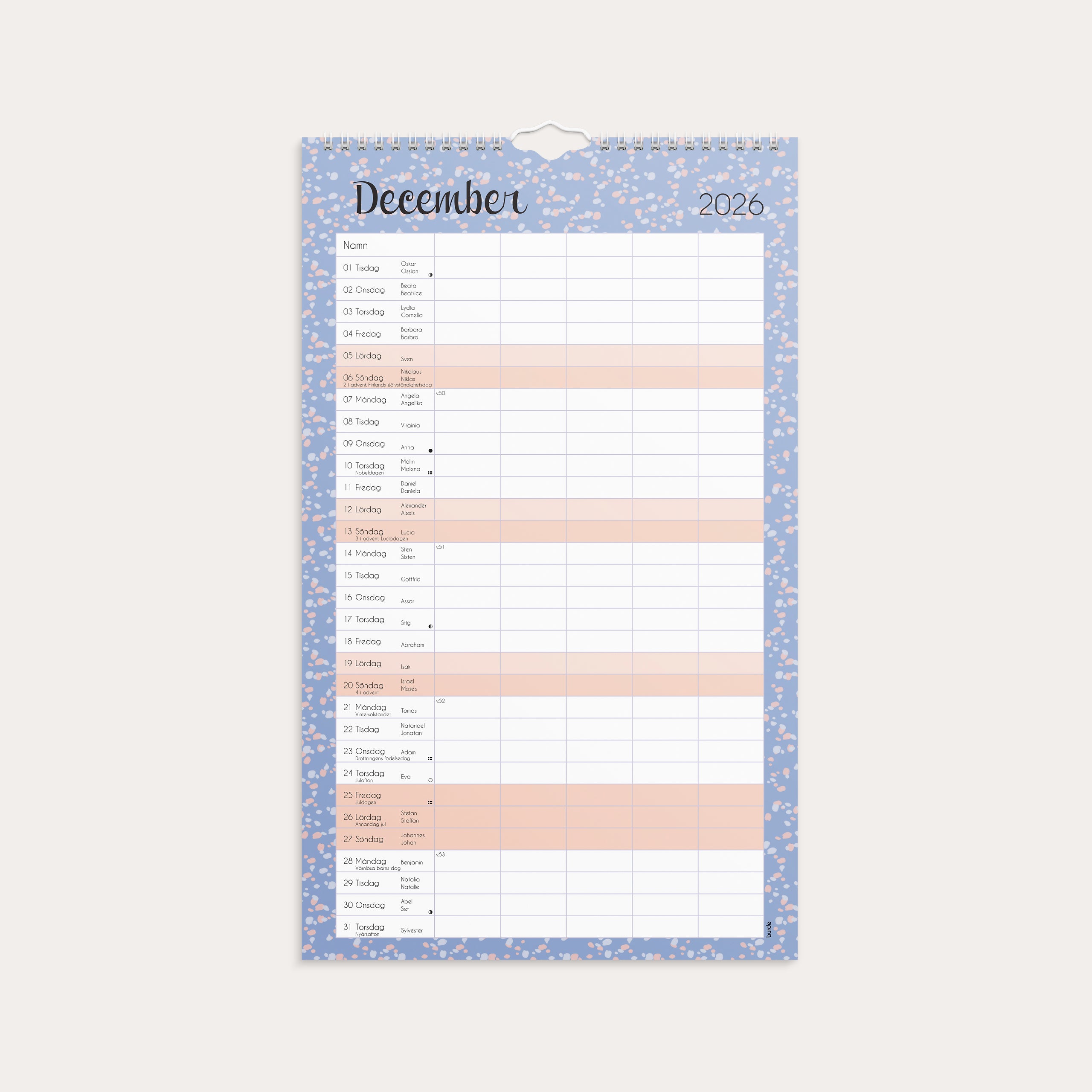 Familjekalender 2026 Pastell stickers