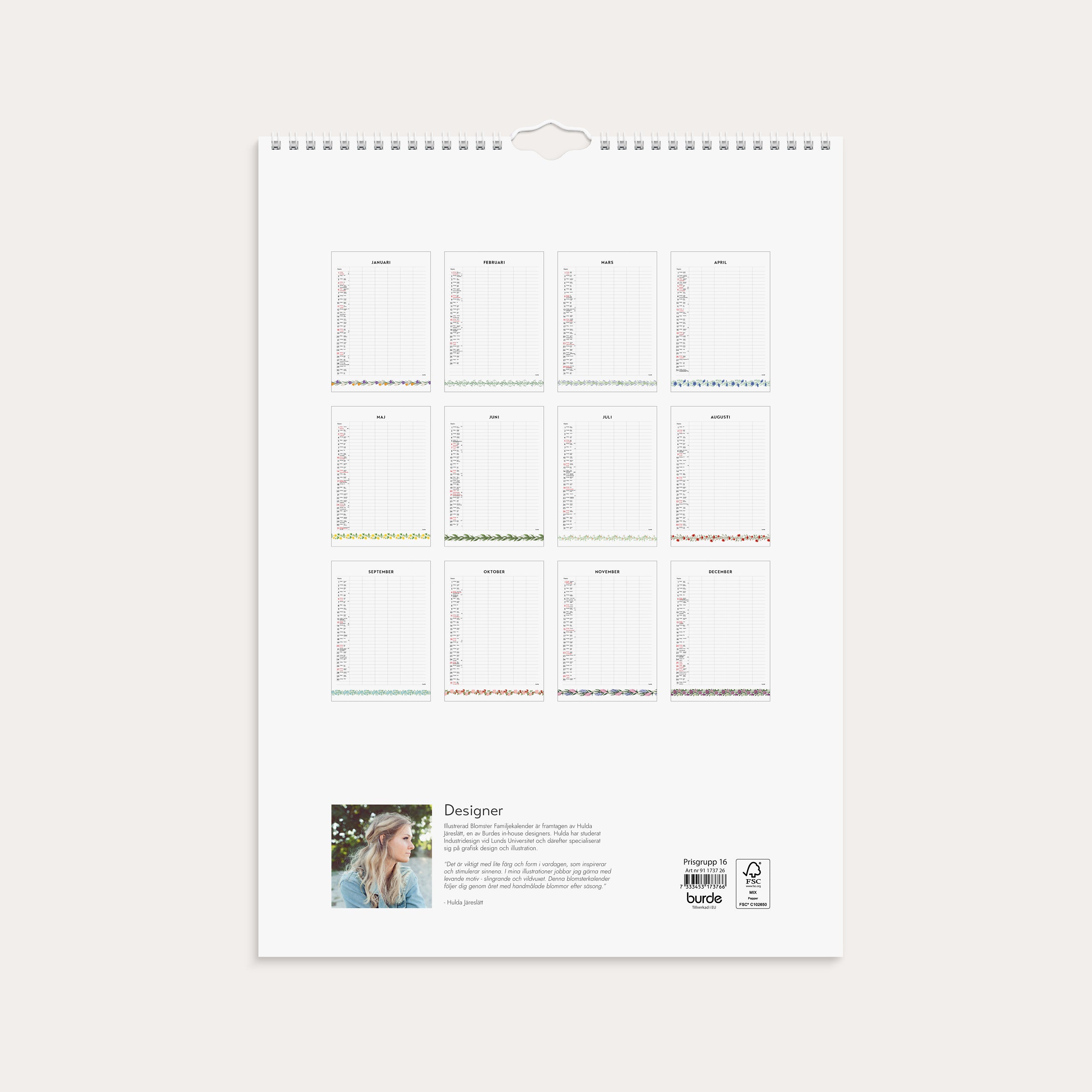 Familjekalender 2026 Illustrerad blomster