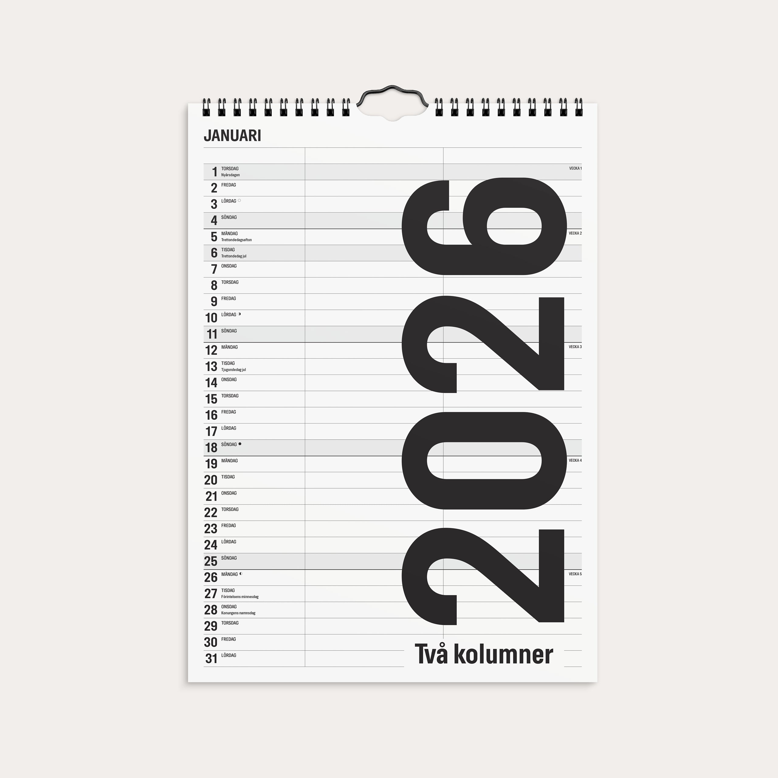 Familjekalender 2026 Black and white 2 kolumner