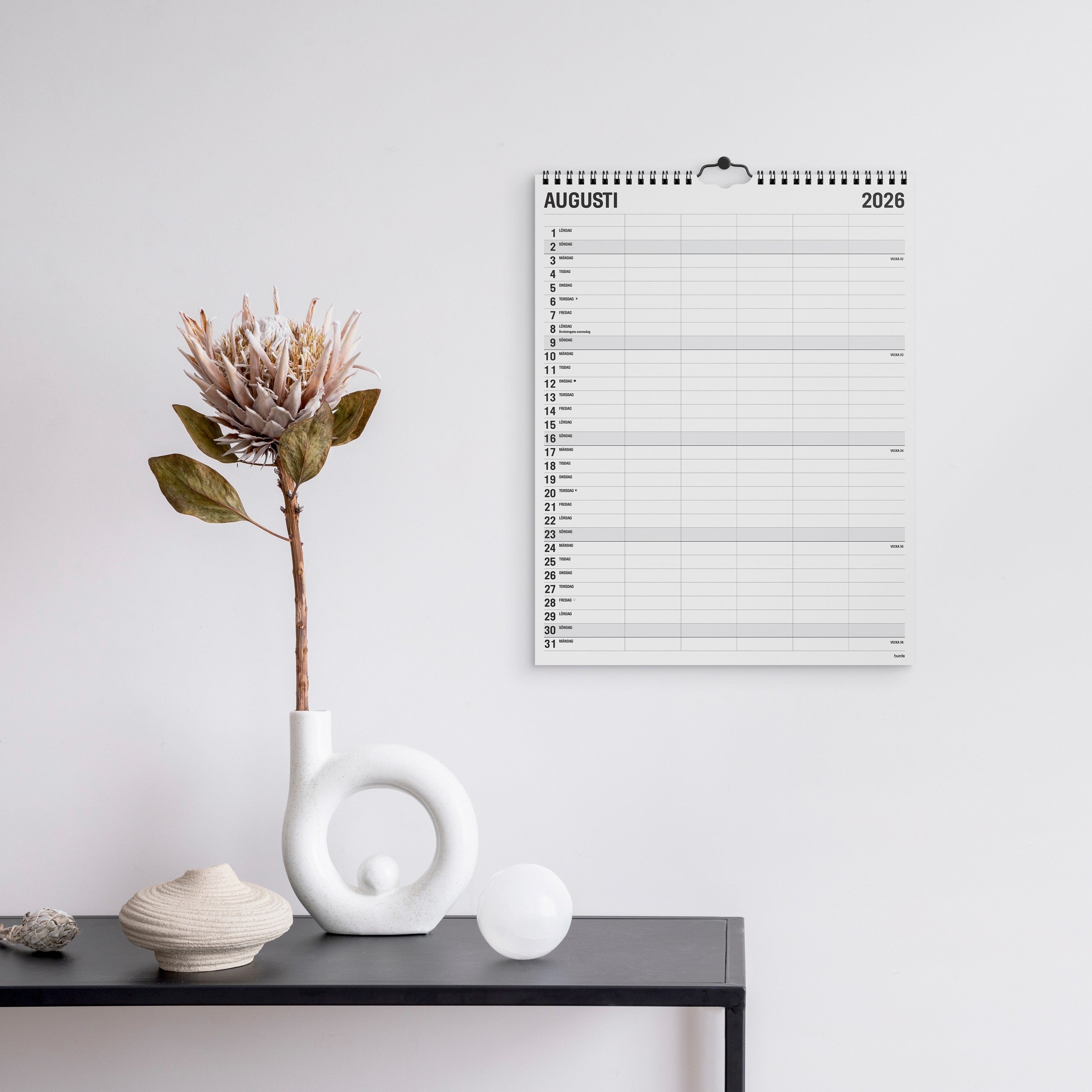 Familjekalender 2026 Black and white 5 kolumner