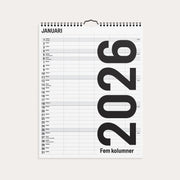 Familjekalender 2026 Black and white 5 kolumner