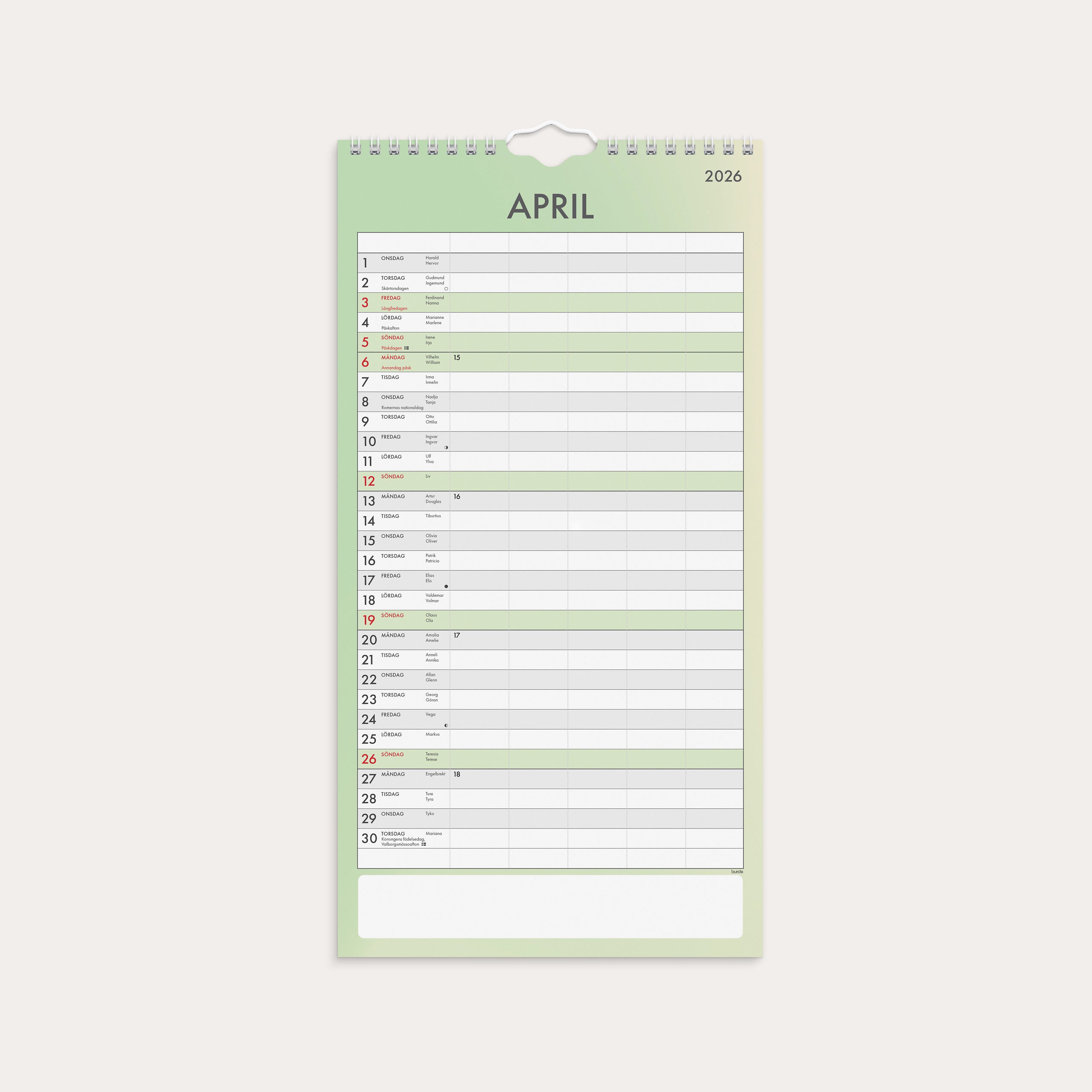 Familjekalender 2026 Tydlig