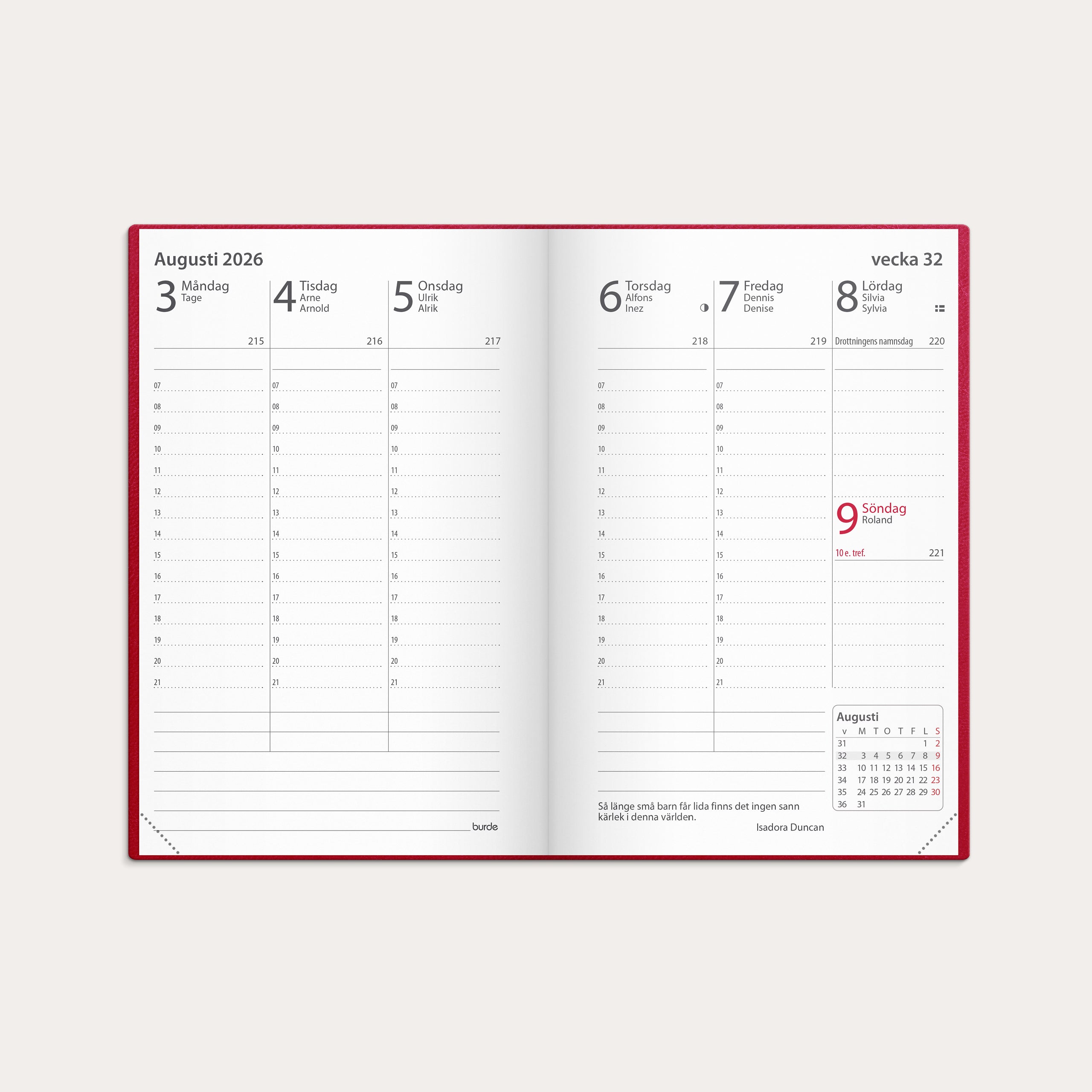 Kalender 2026 Prestige rött konstläder