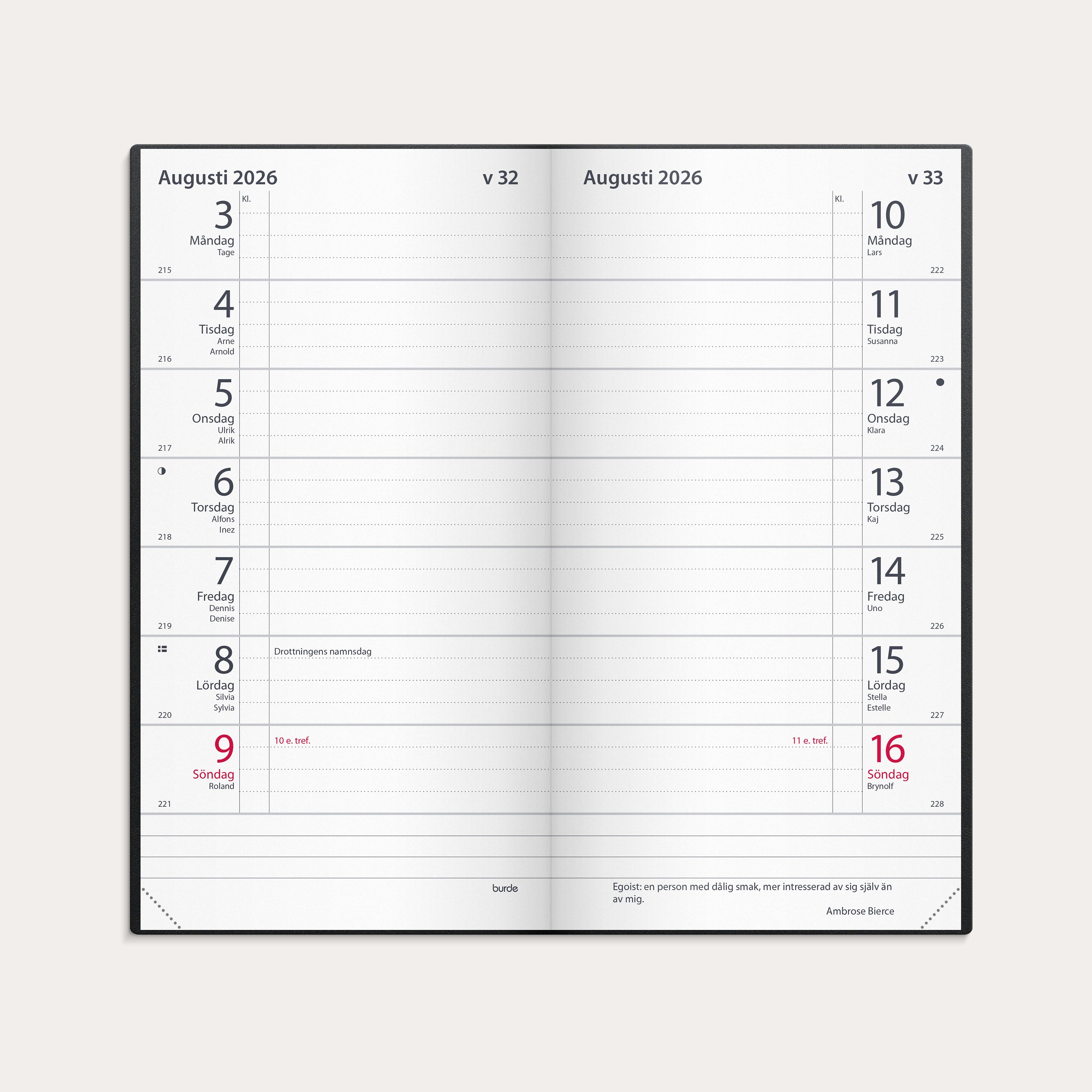 Kalender 2026 Plano svart plast