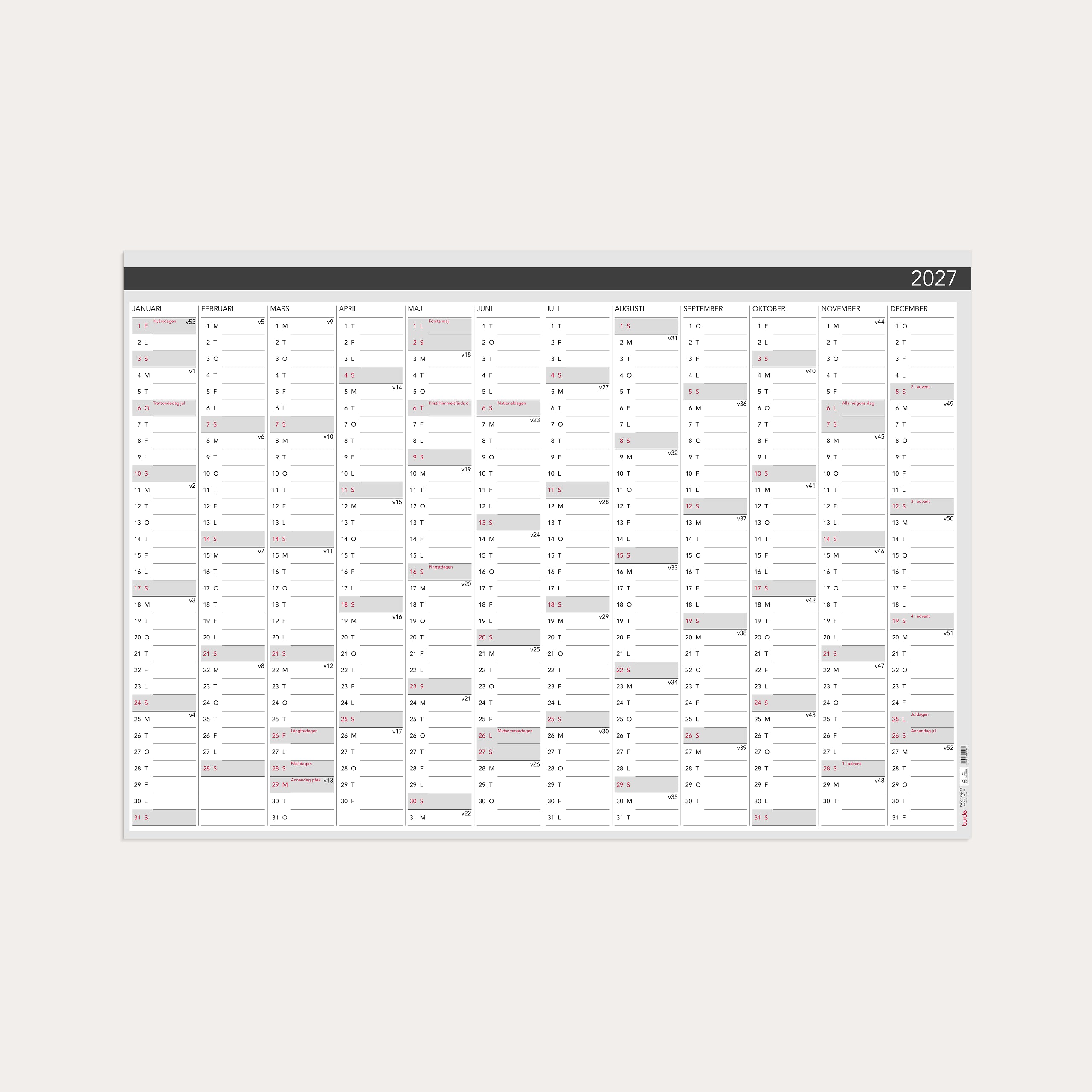 Väggkalender 2027 Väggblad Elegant 980x680mm