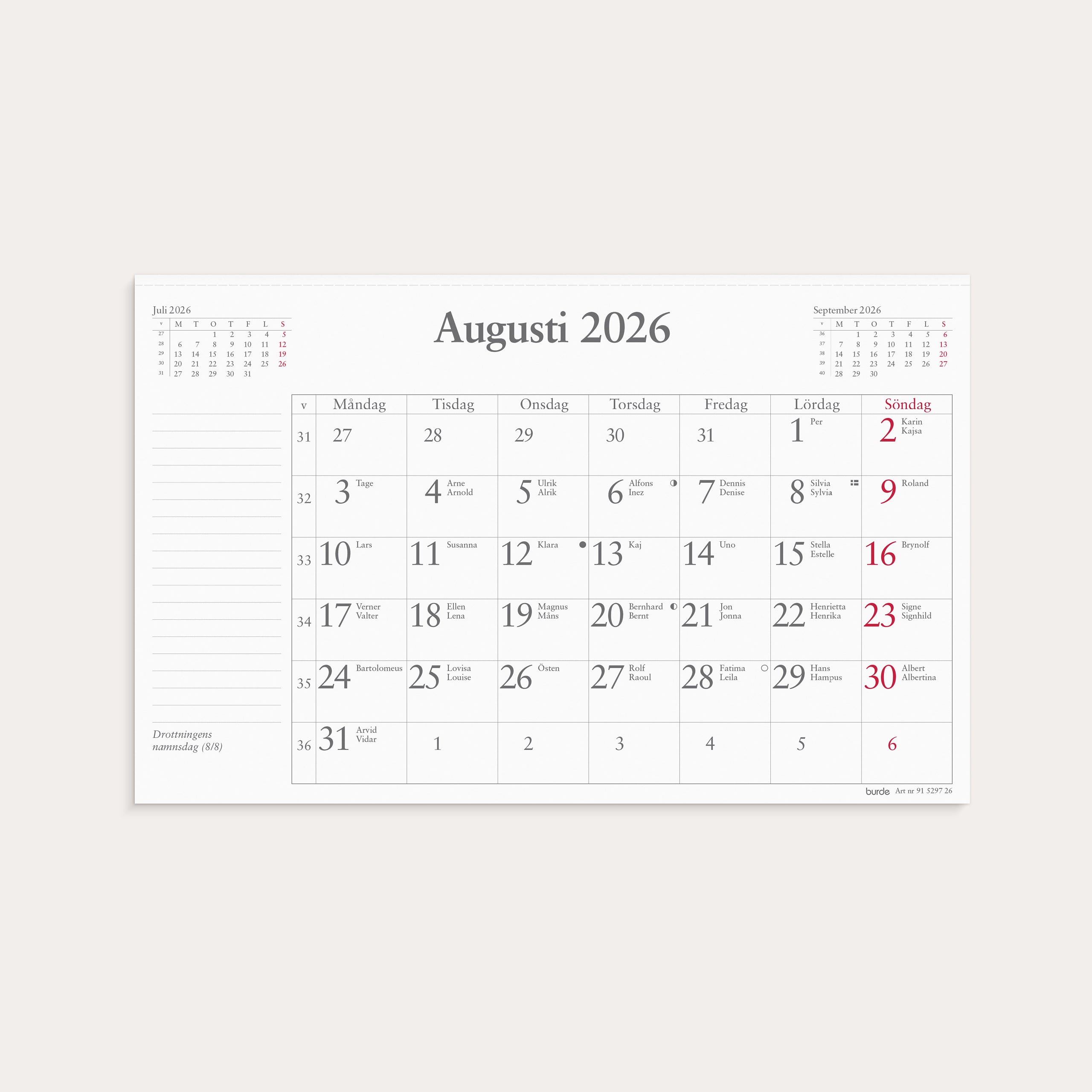 Kalender 2026 Månadsblock 240x152 mm