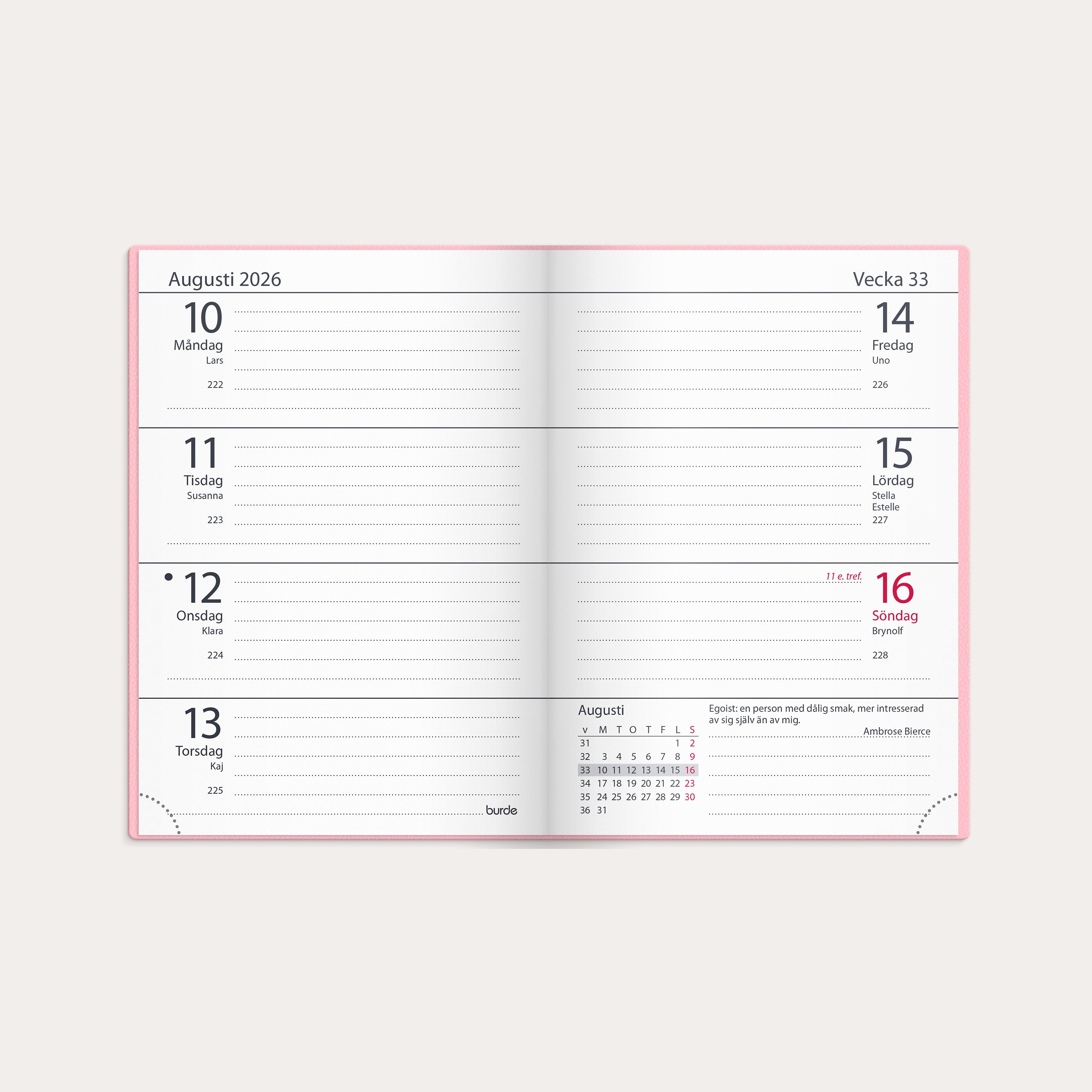 Kalender 2026 Lilla Fickdagboken Vega rosa