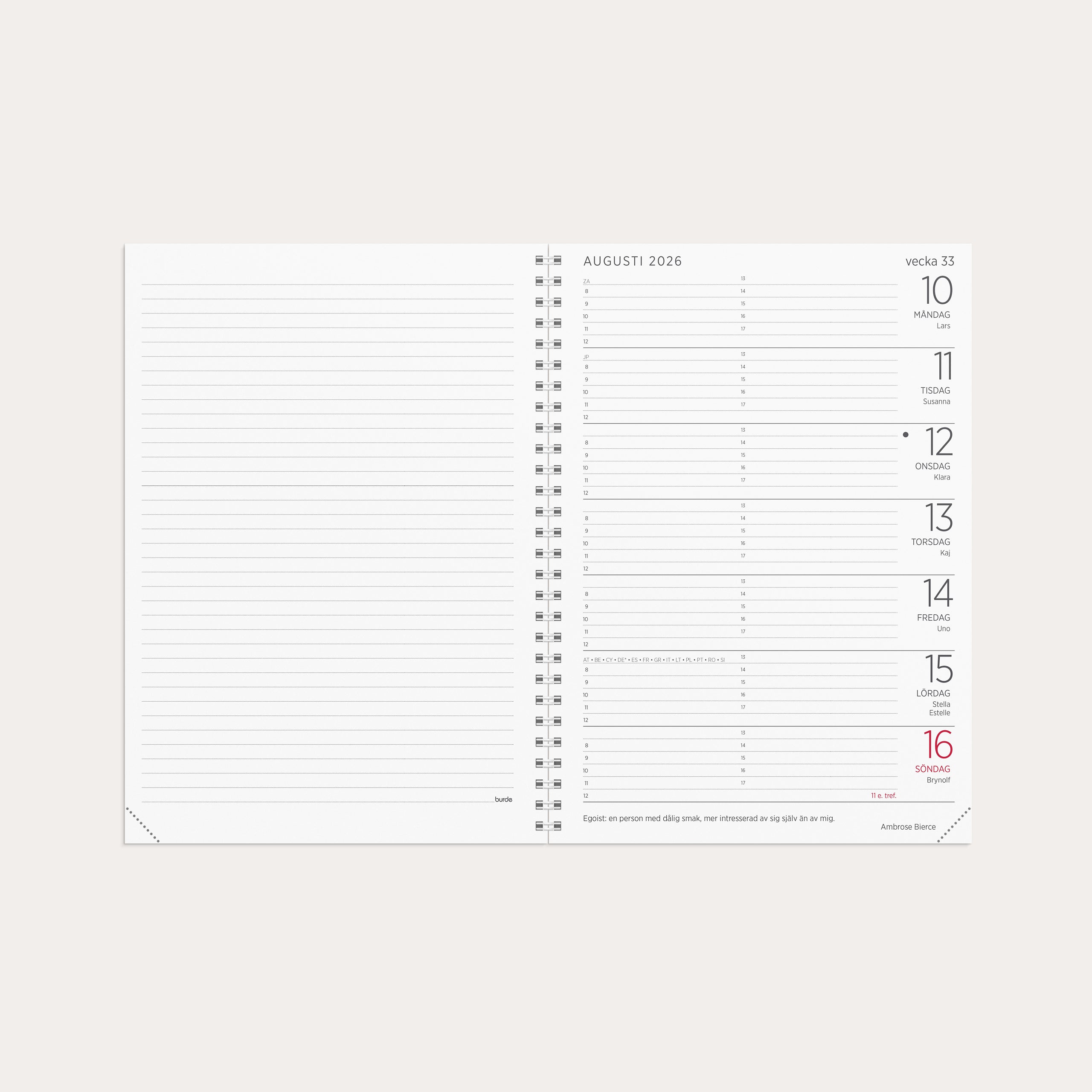 Kalender 2026 Stor Veckokalender svart konstläder