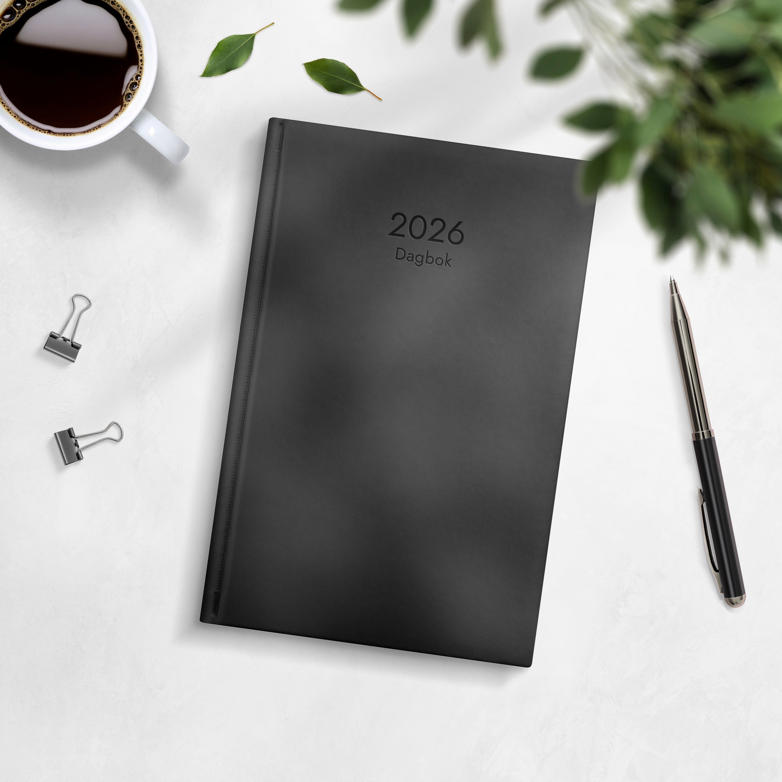 Kalender 2026 Dagbok svart konstläder