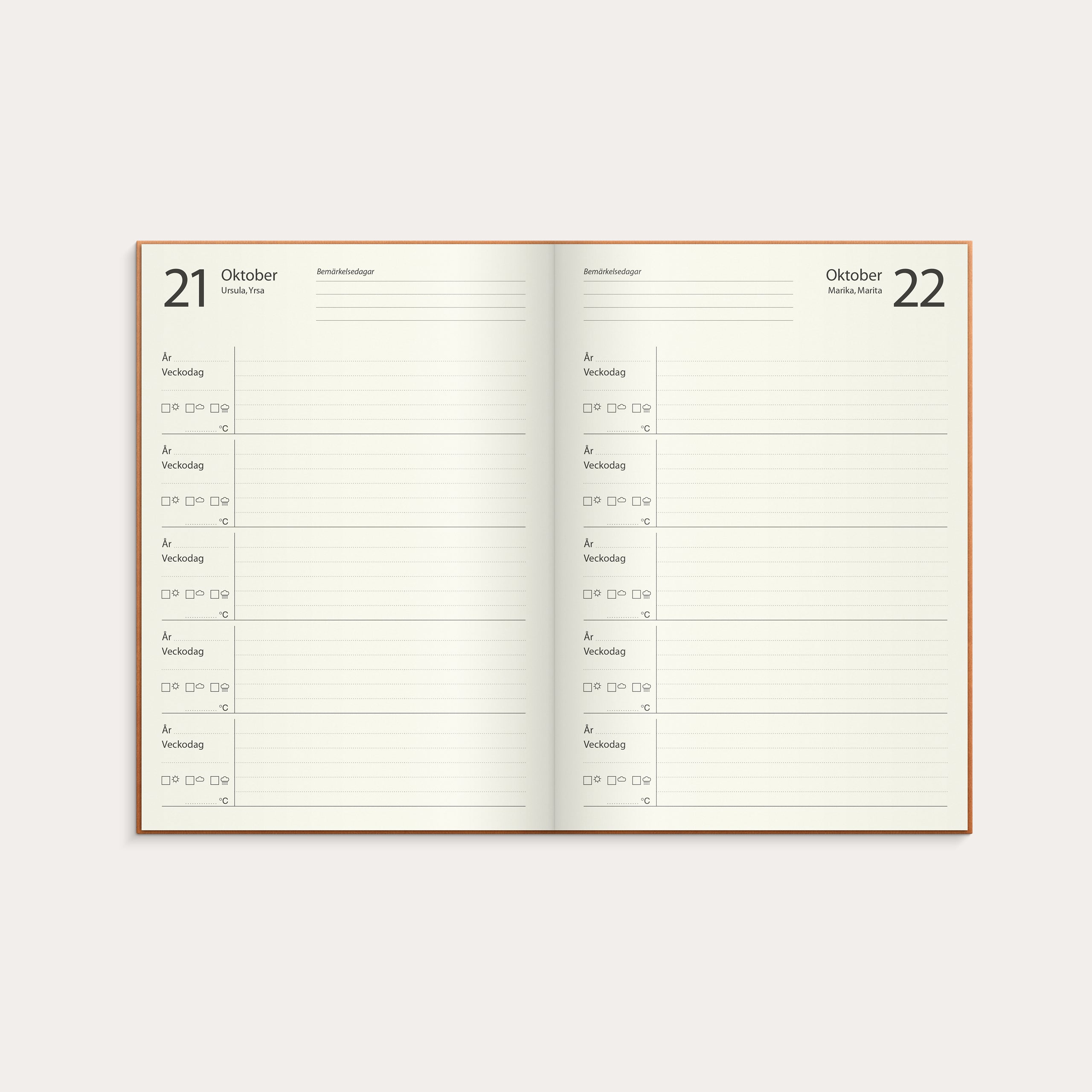 5-årsdagbok cognac konstläder