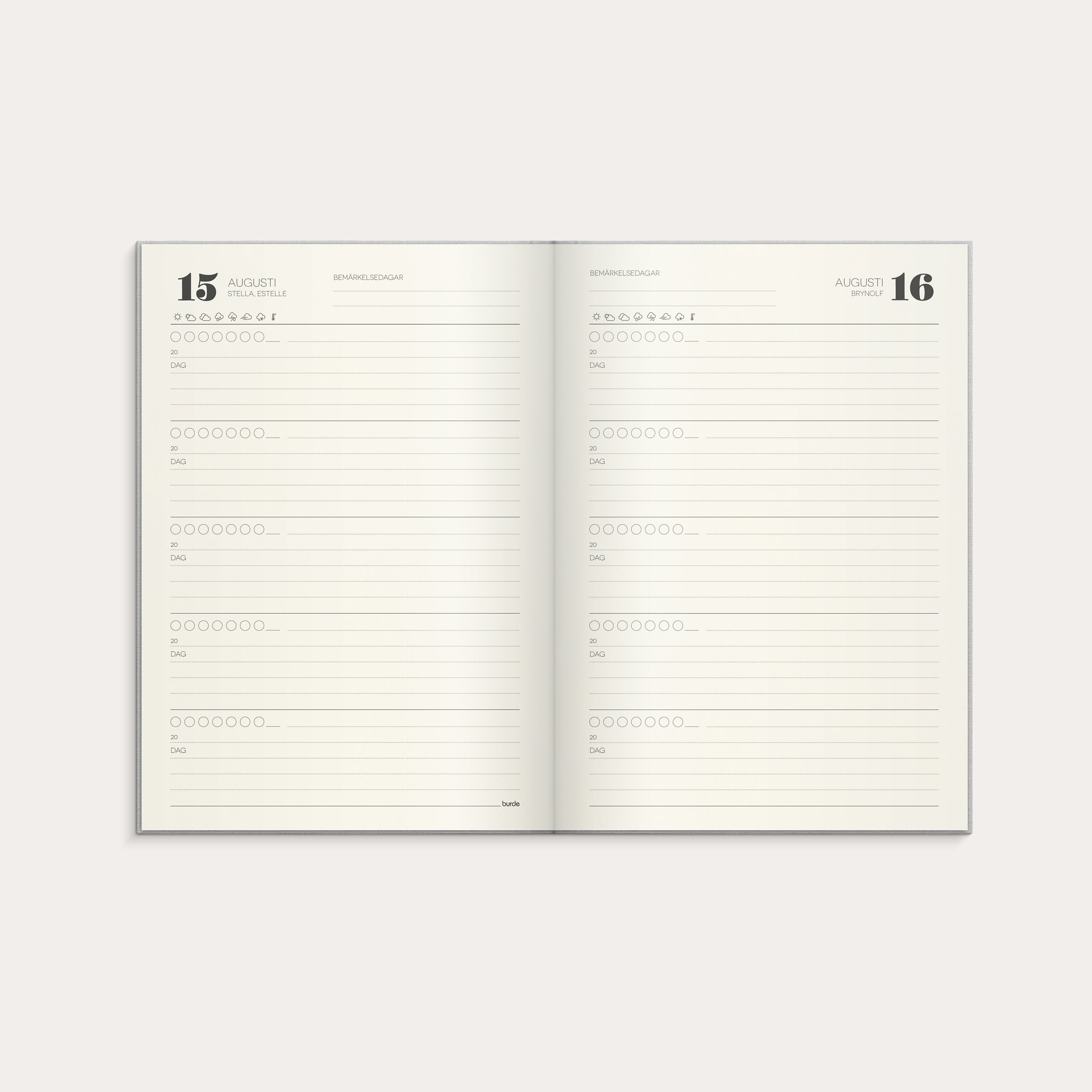 5-årsdagbok ljusgrå linnetextil