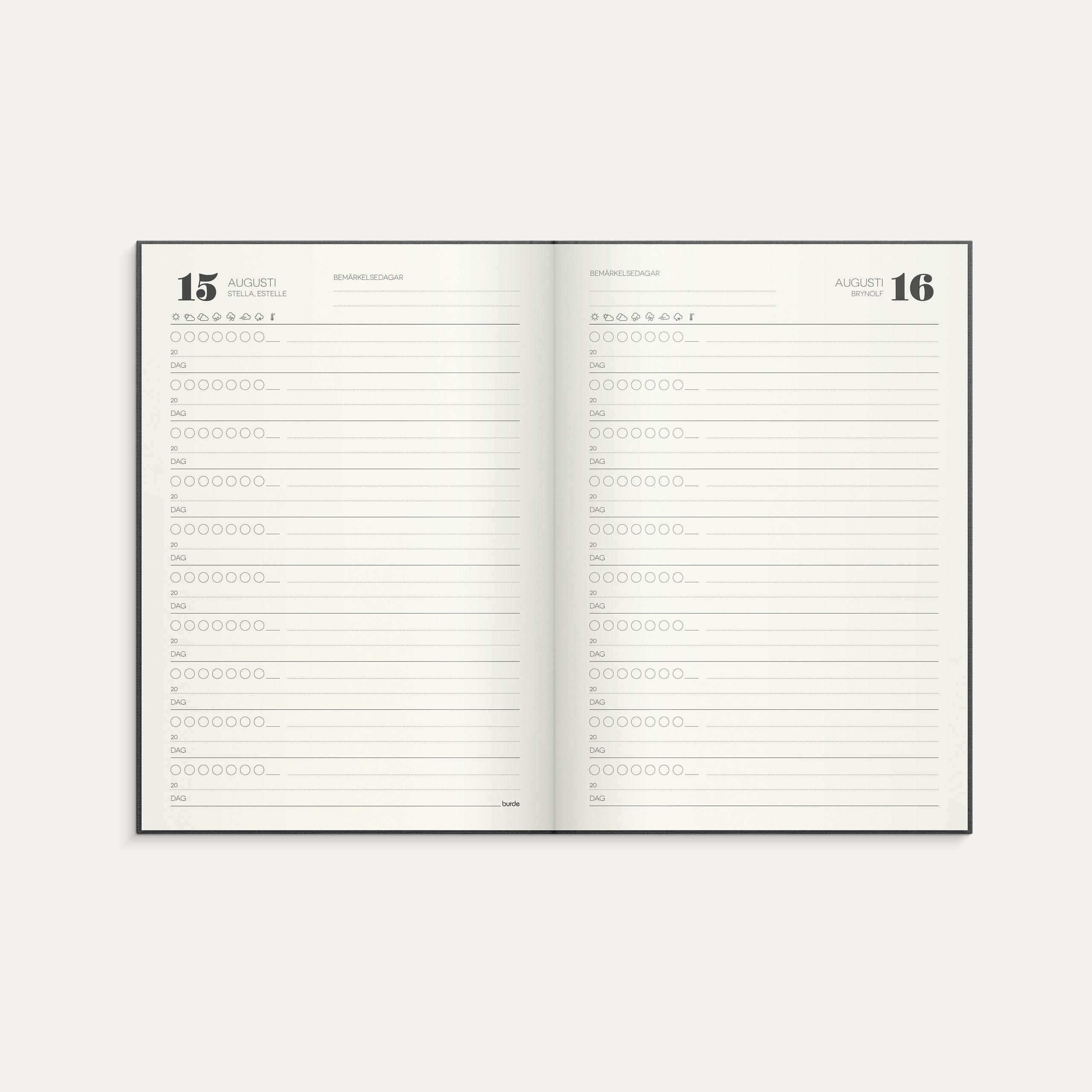 10-årsdagbok mörkgrå linnetextil