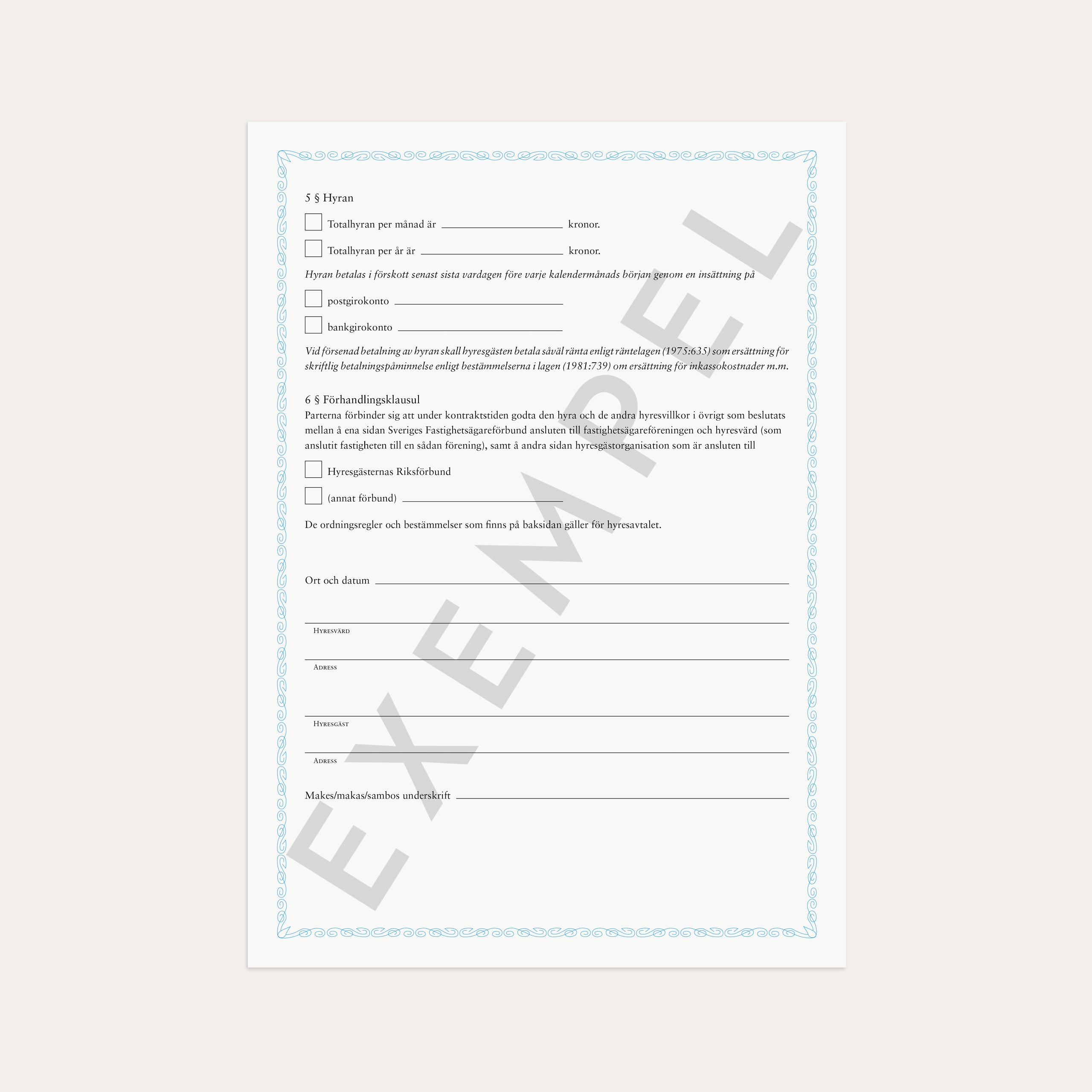 Hyreskontrakt lgh + borgensförb 2 st