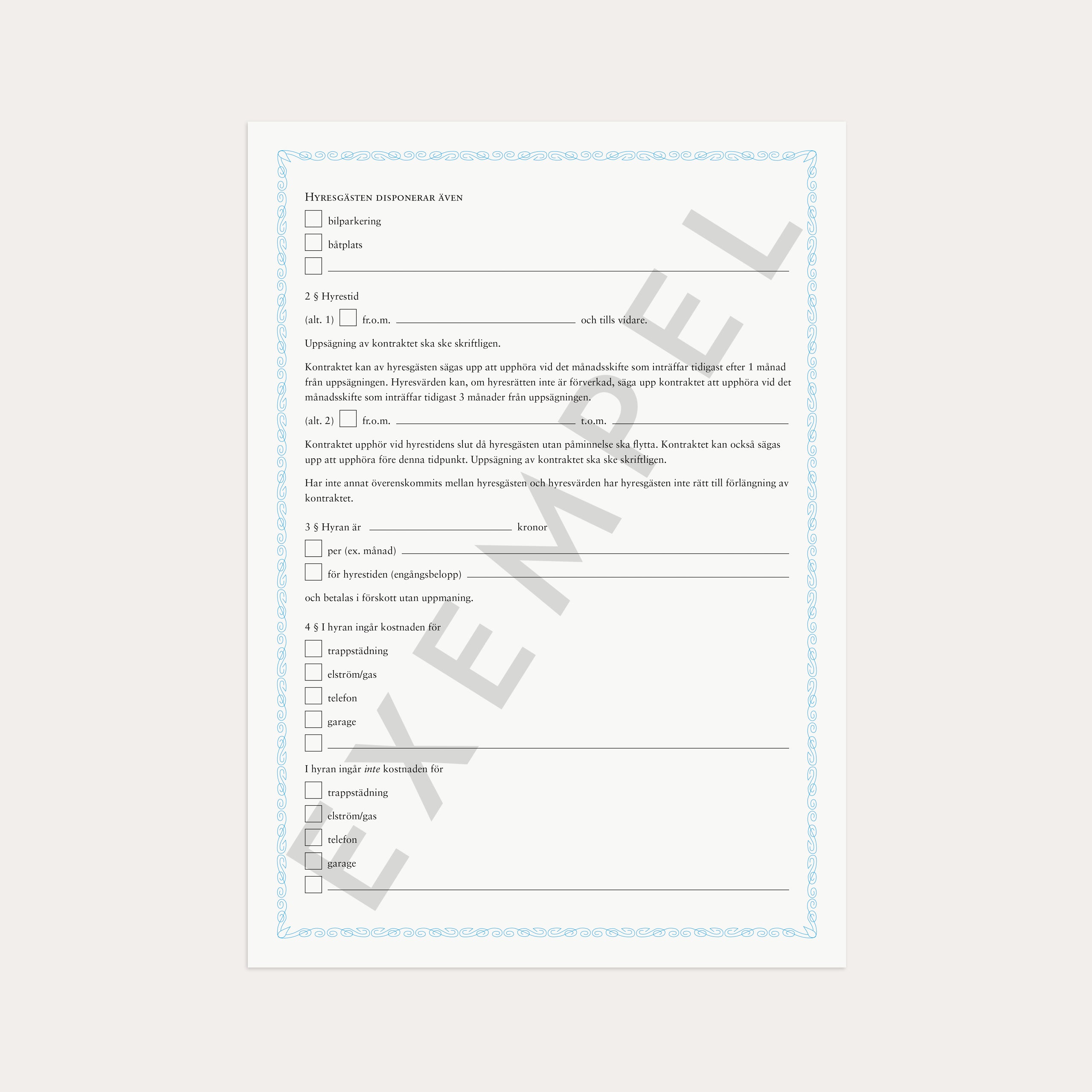 Hyreskontrakt lgh i 2:a hand + borgensförb 2 st