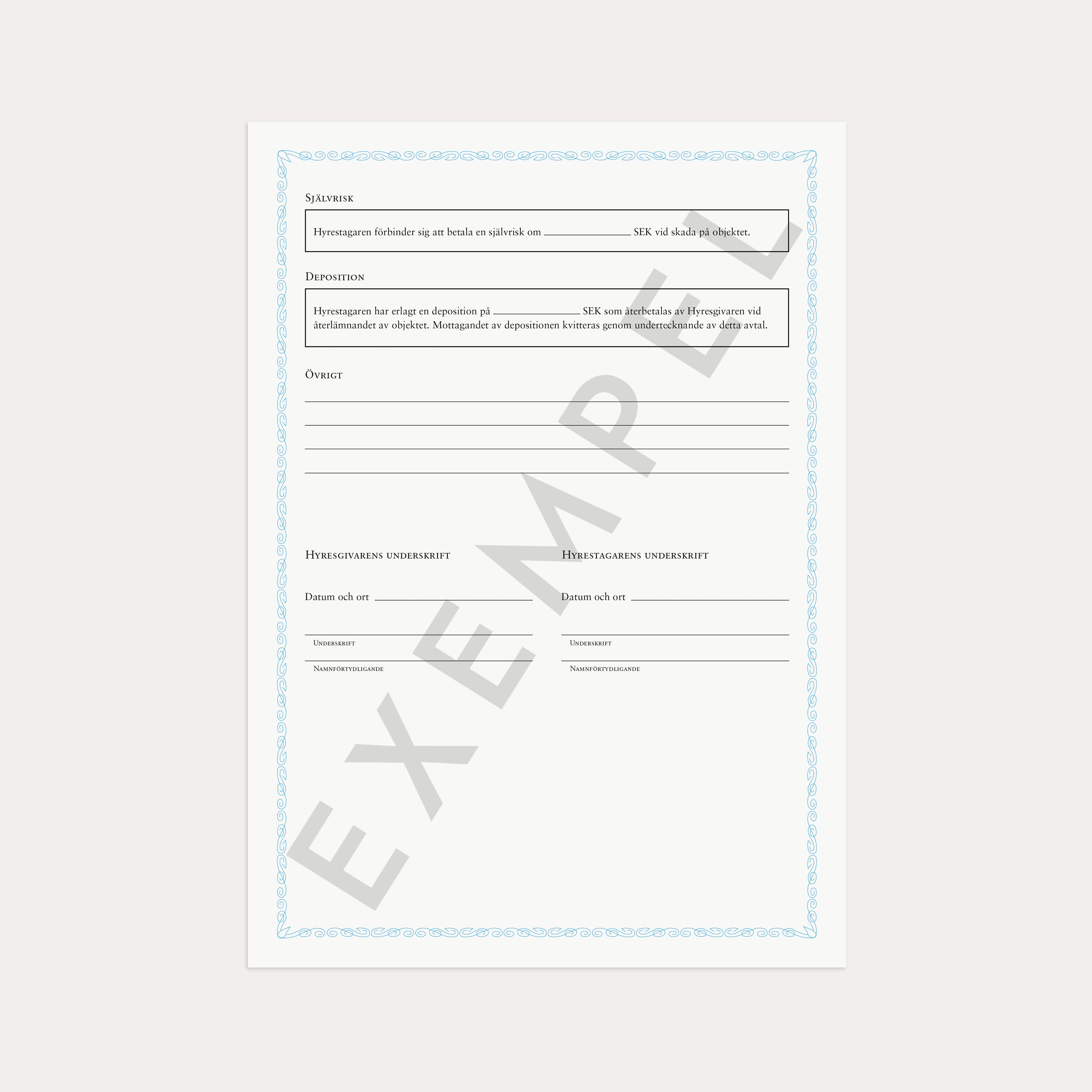 Hyreskontrakt neutralt 2 st