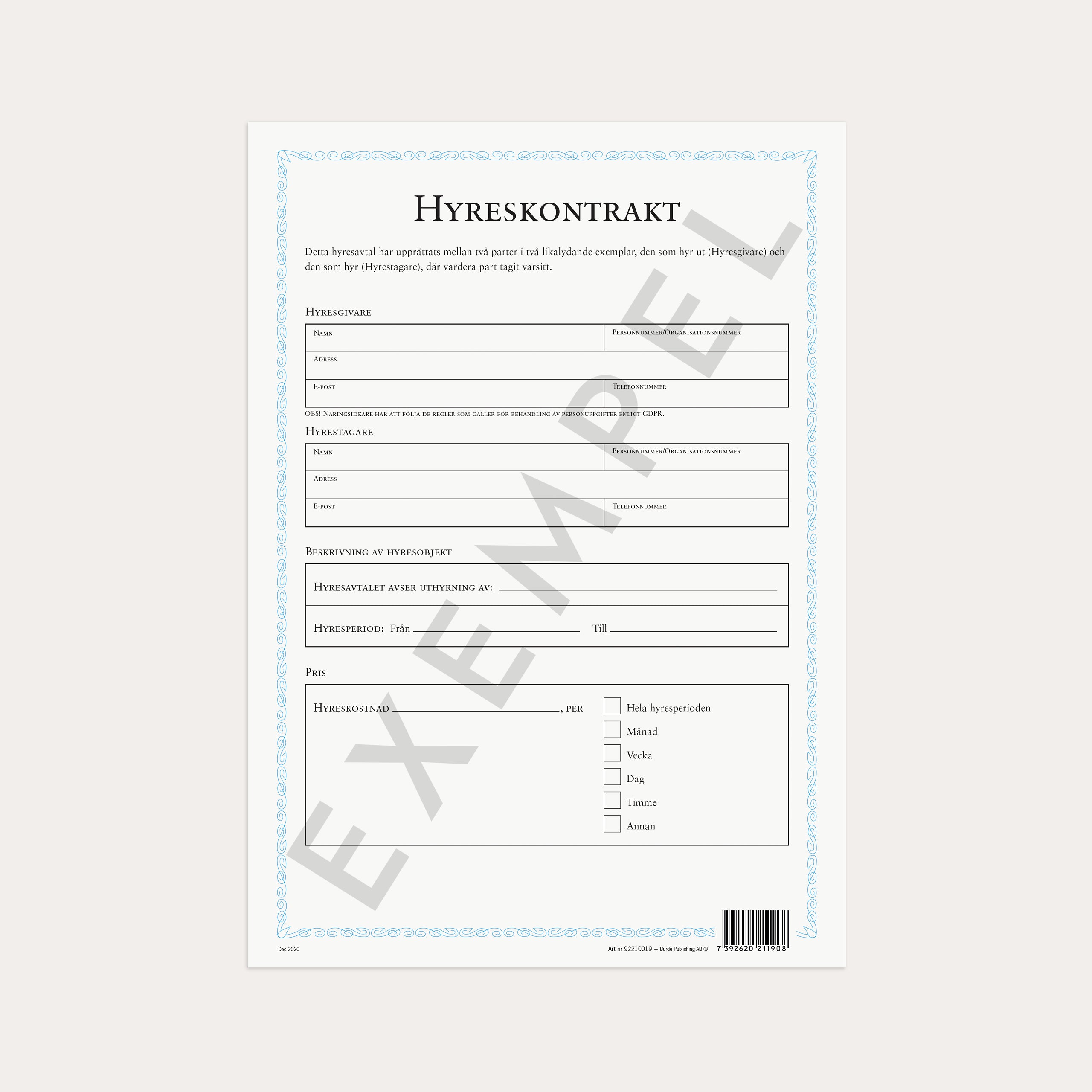 Hyreskontrakt neutralt 2 st