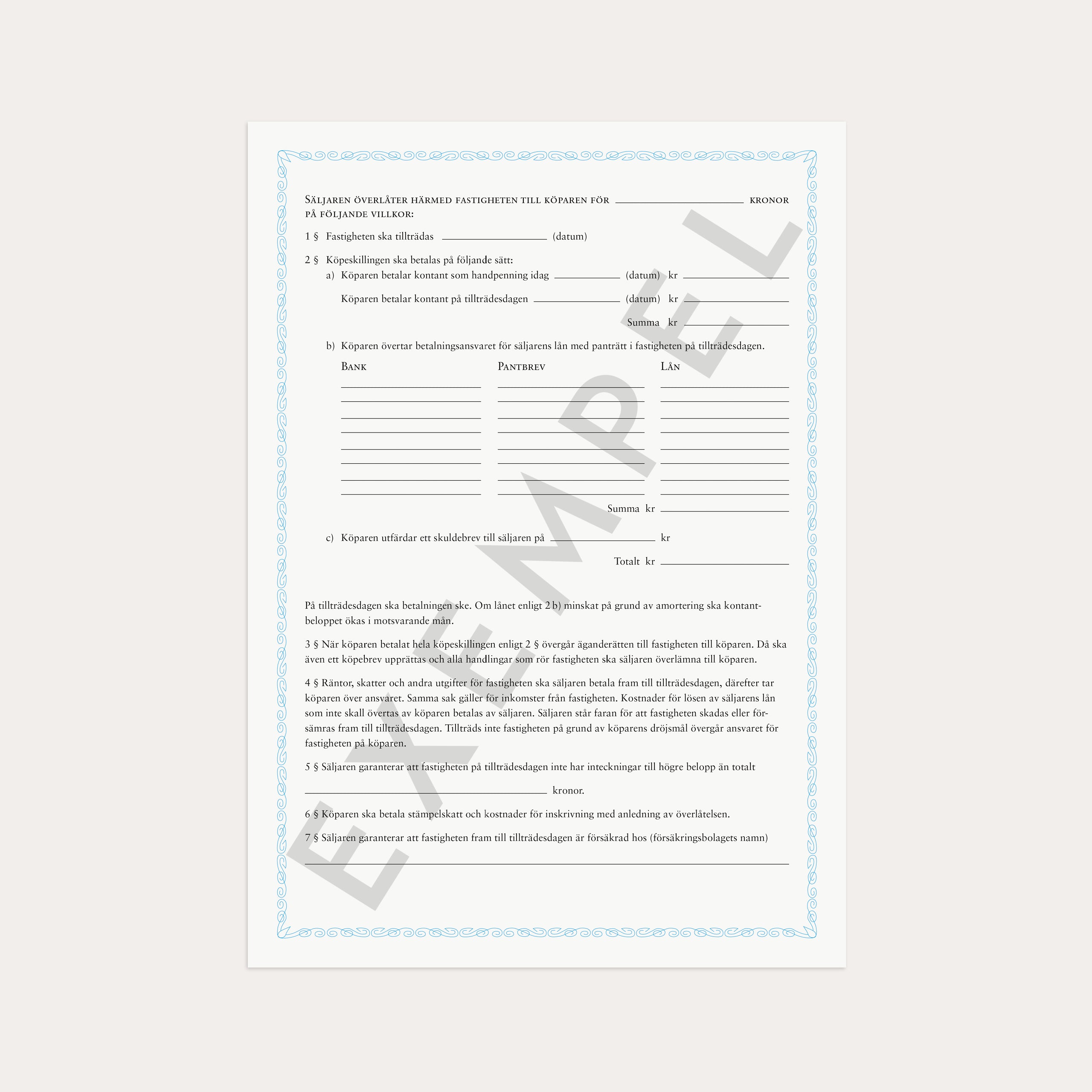 Köpekontrakt fastighet/tomträtt 2 st