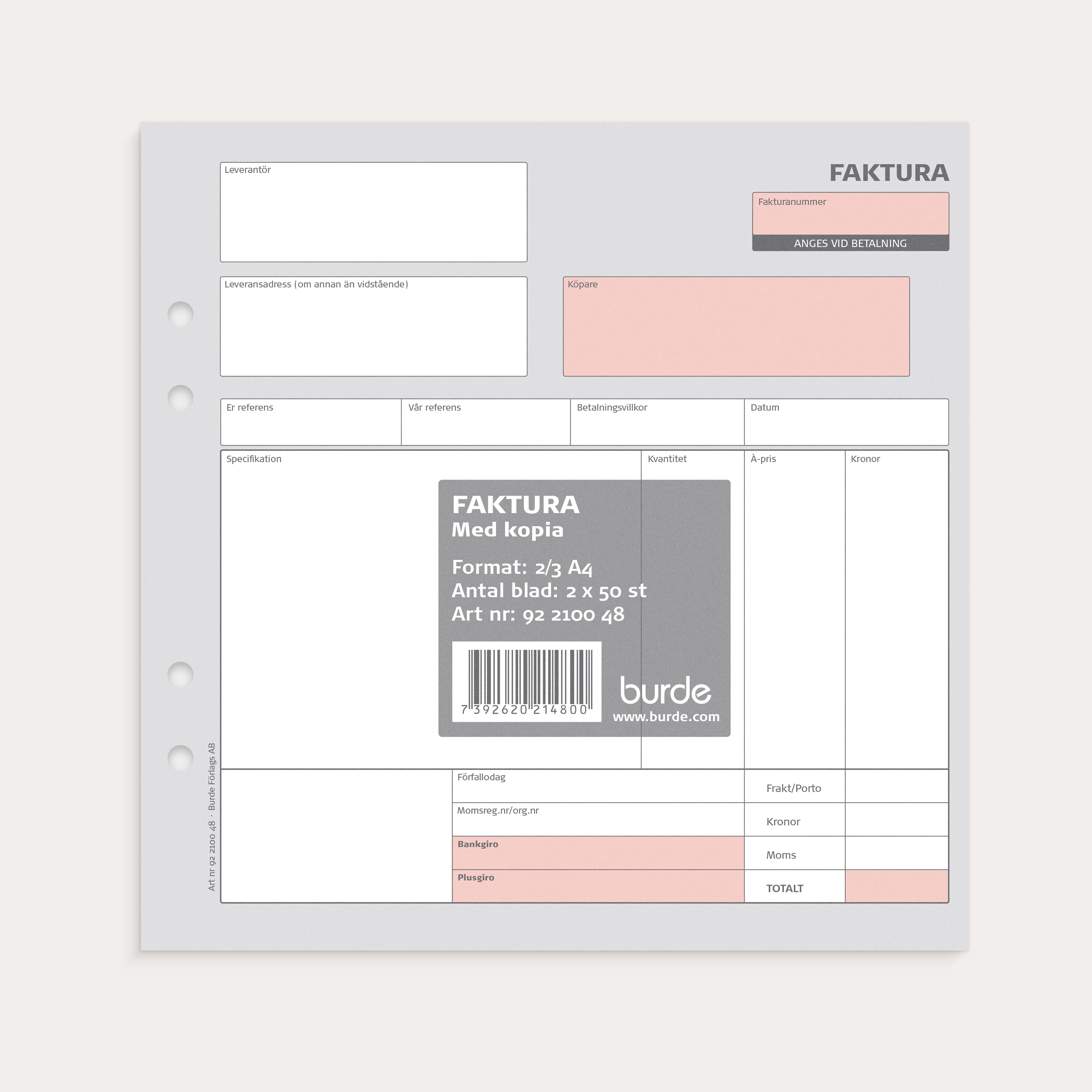 Faktura 2/3 A4 med 1 kopia 2 x 50 blad