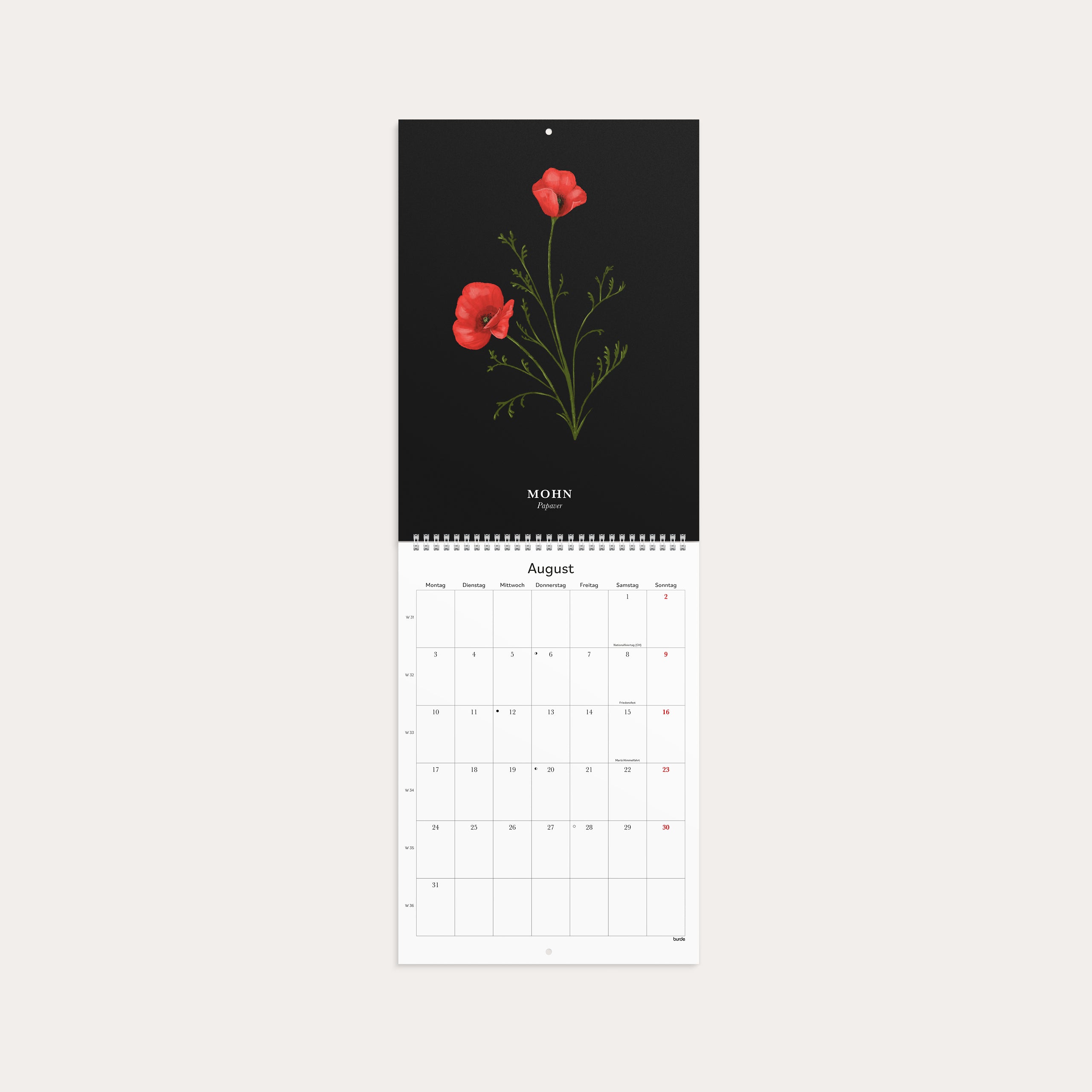 Illustrierte Blumen Wandkalender 2026
