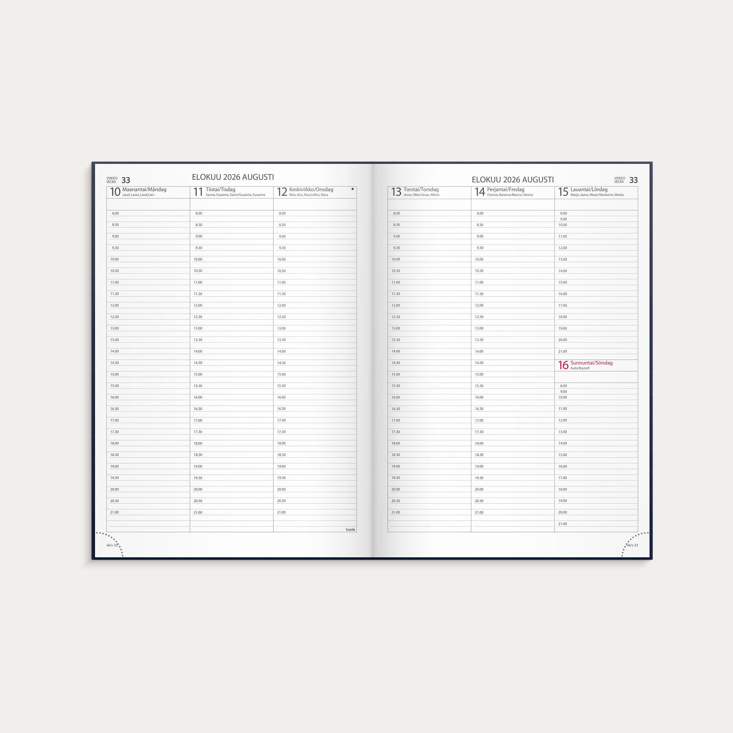 Kalender 2026 Veckojournal blått konstläder inbunden A4