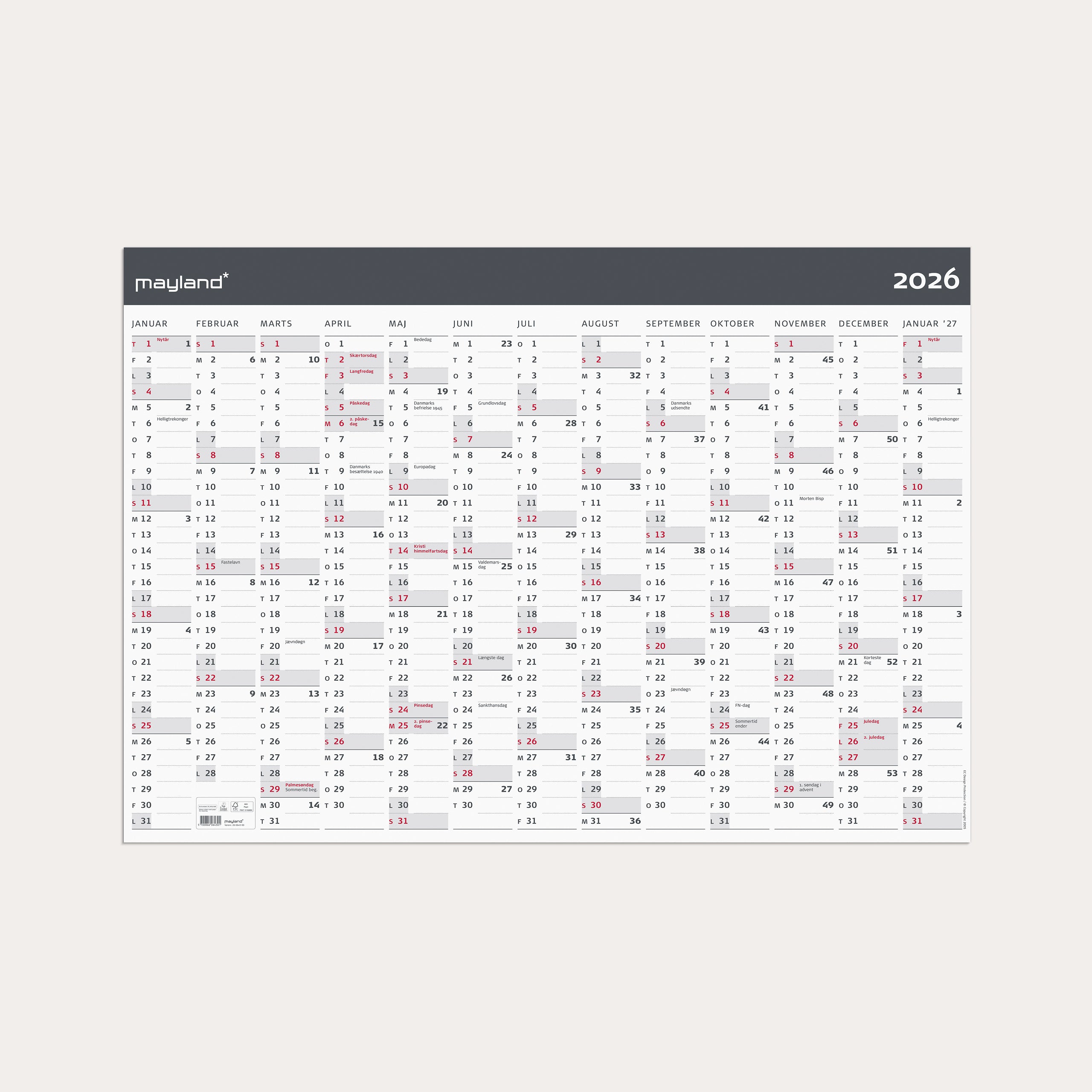 Kæmpekalender Moderne 1x13 mdr. papir rør 2026