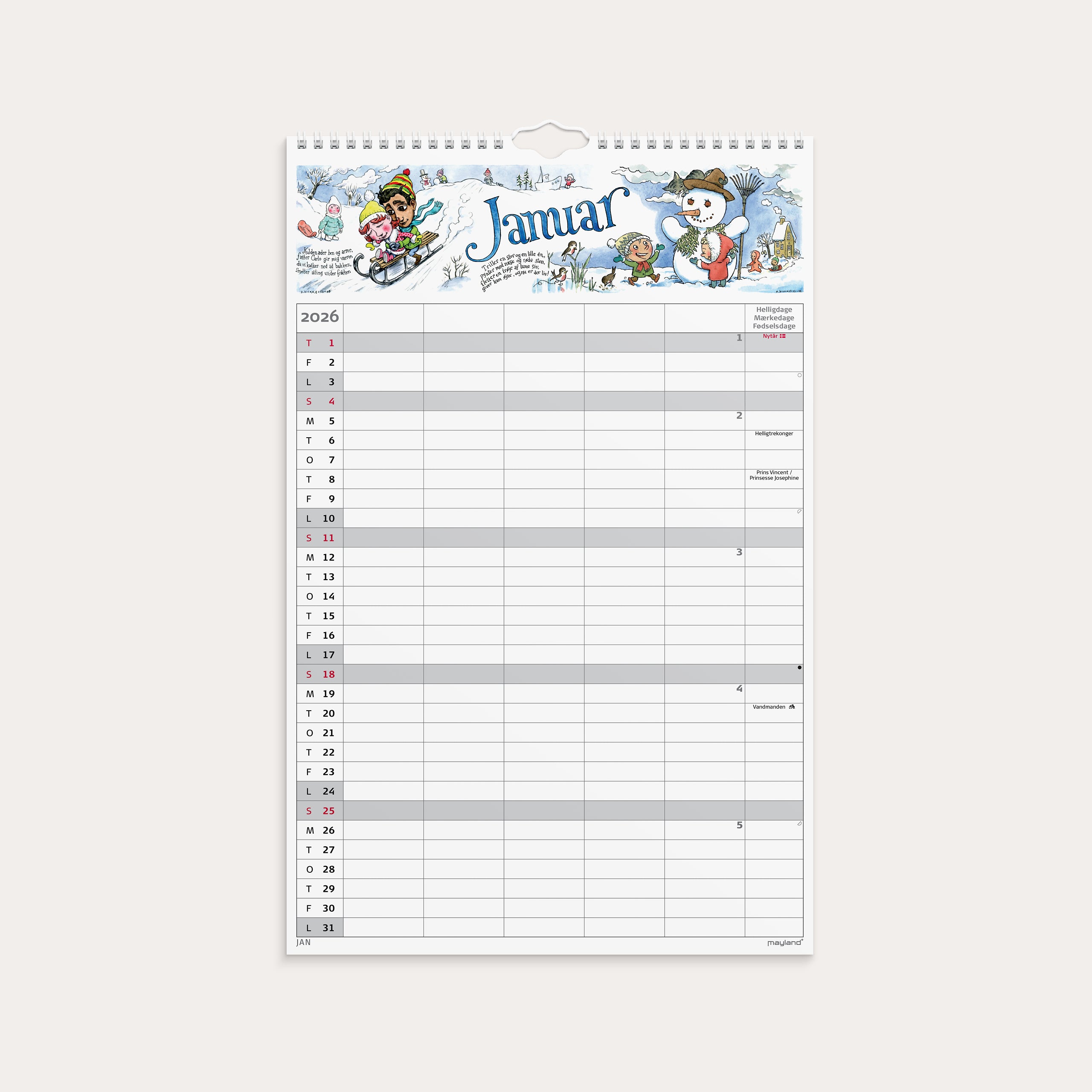 Familiekalender Otto Dickmeiss & Lilja Scherfig 5 kol. 2026