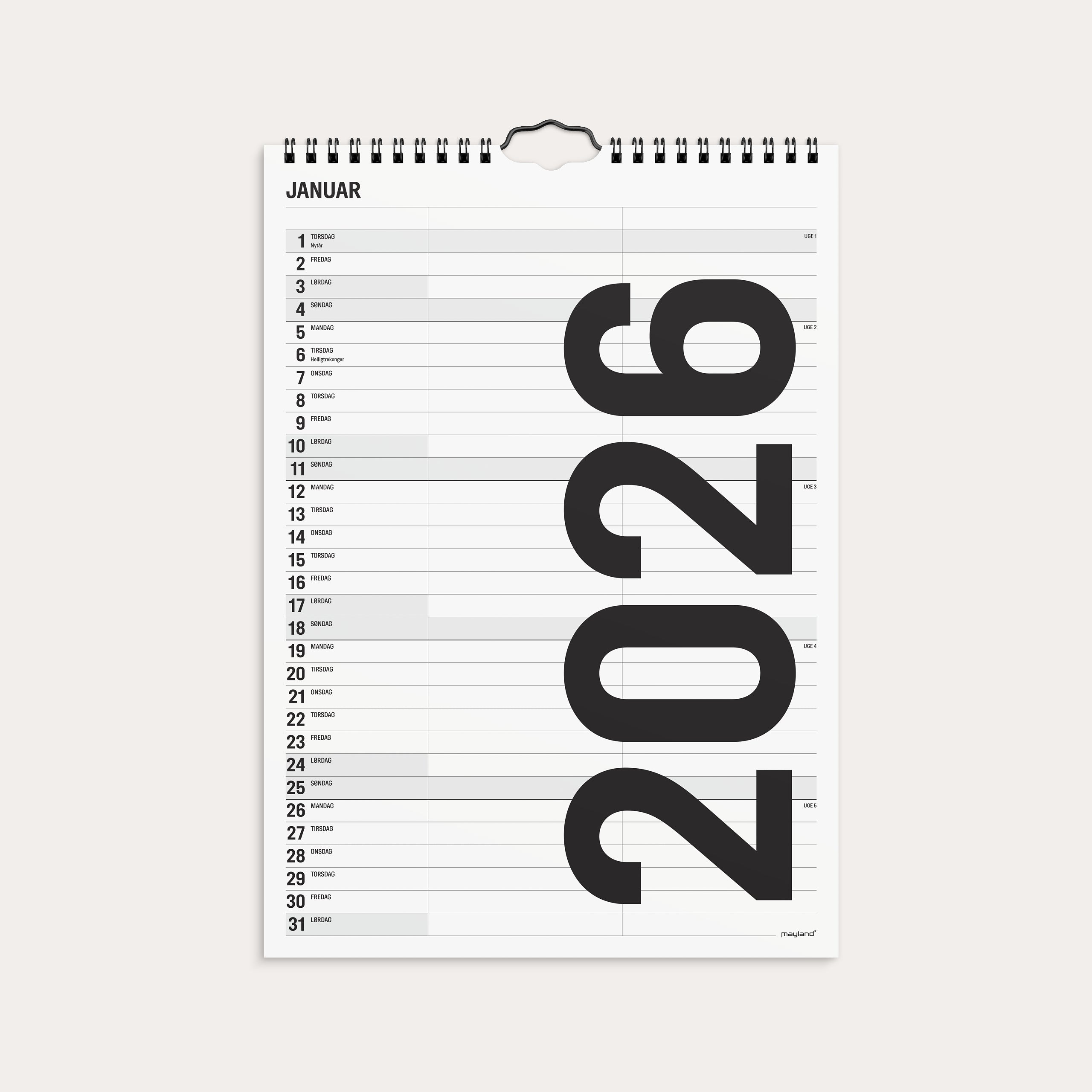 Familiekalender Black and white 2 kol. 2026