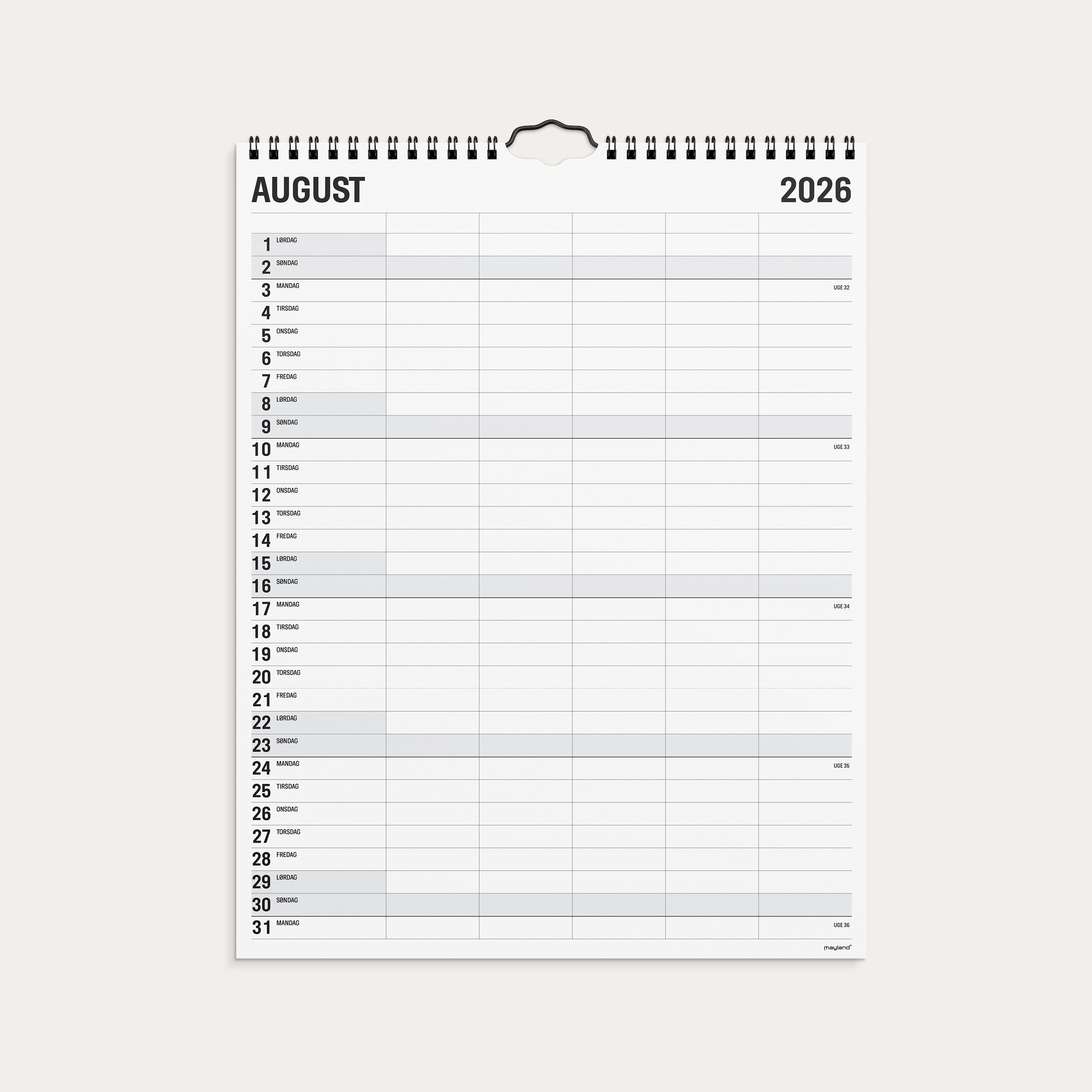 Familiekalender Black and white 5 kol. 2026