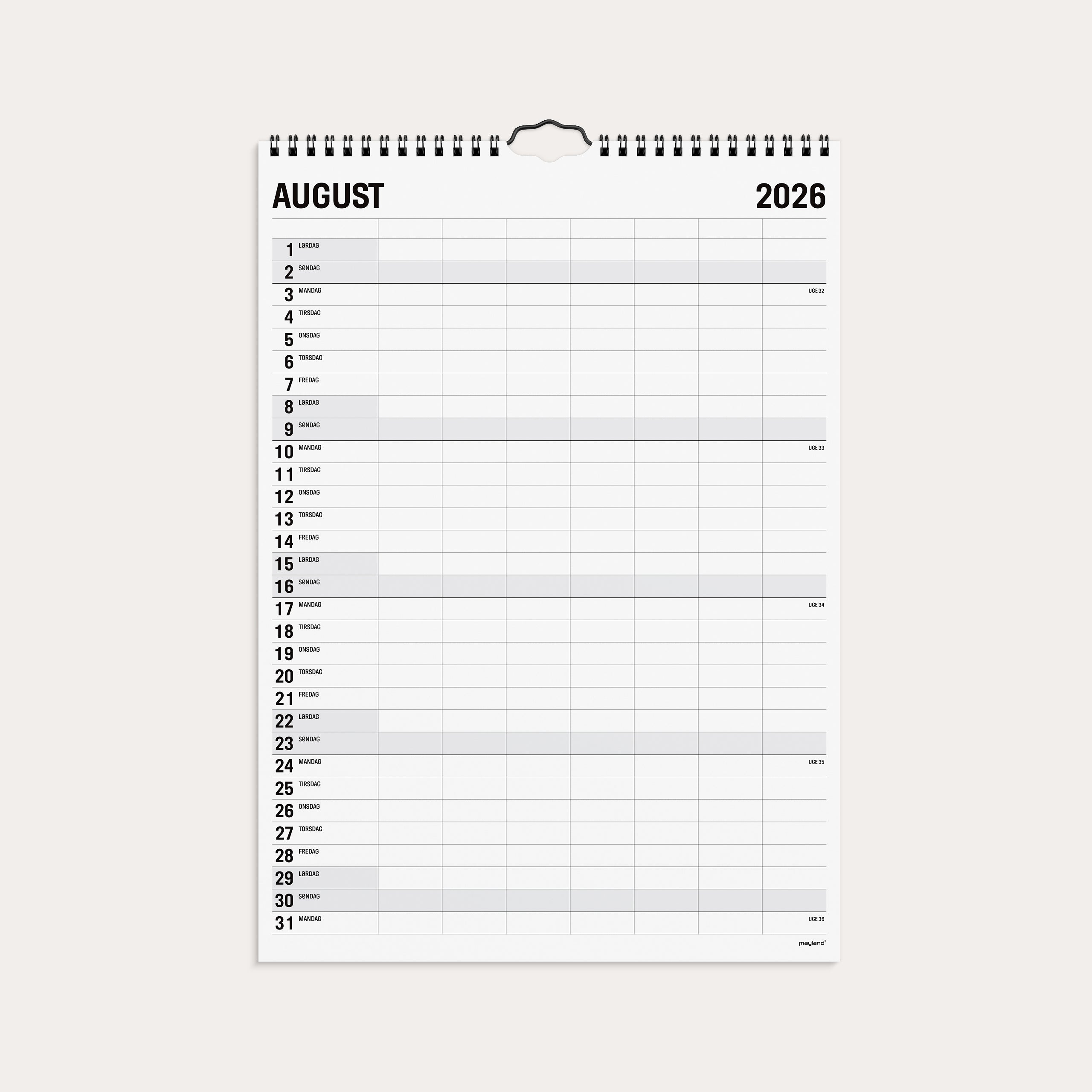 Familiekalender Black and white 7 kol. 2026