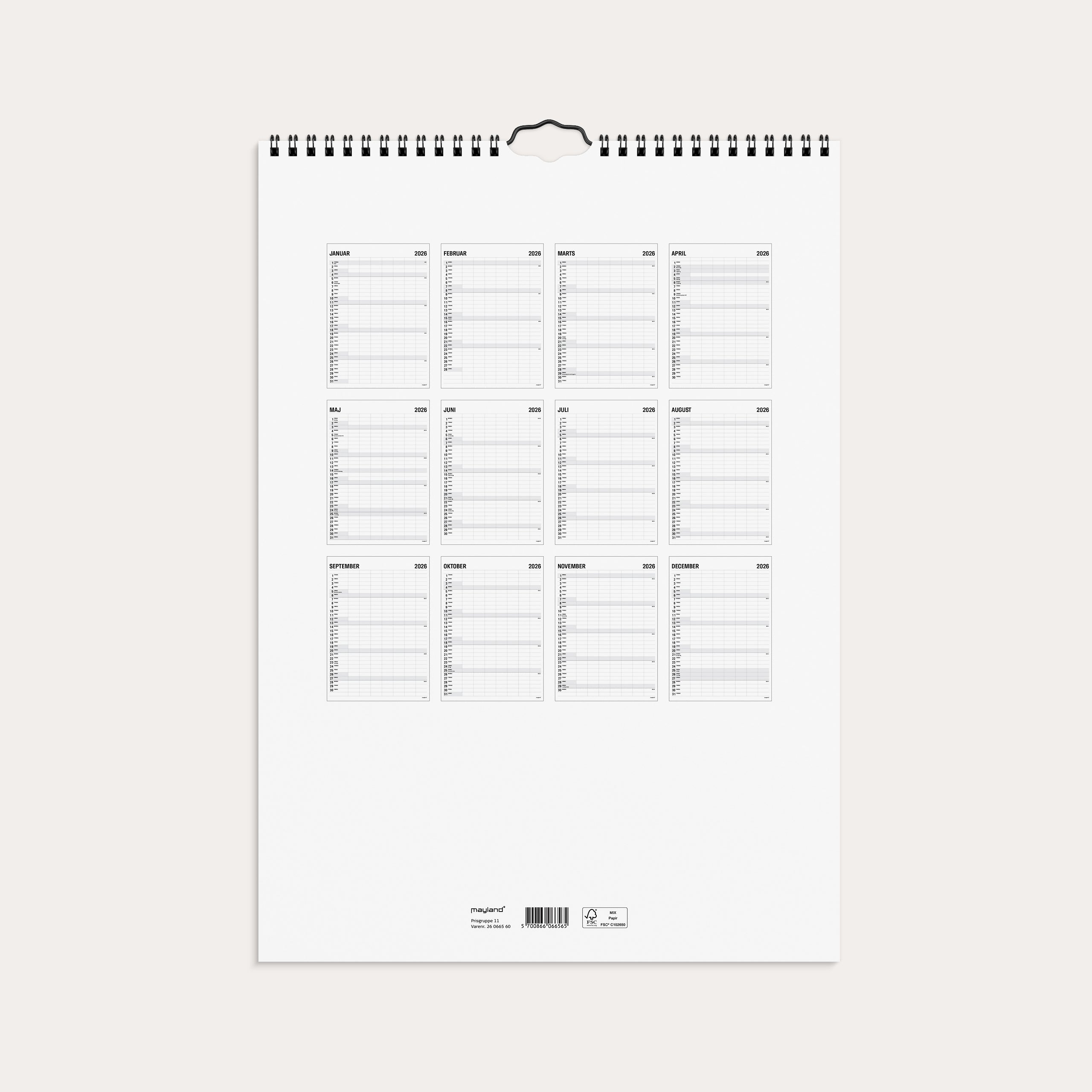 Familiekalender Black and white 7 kol. 2026