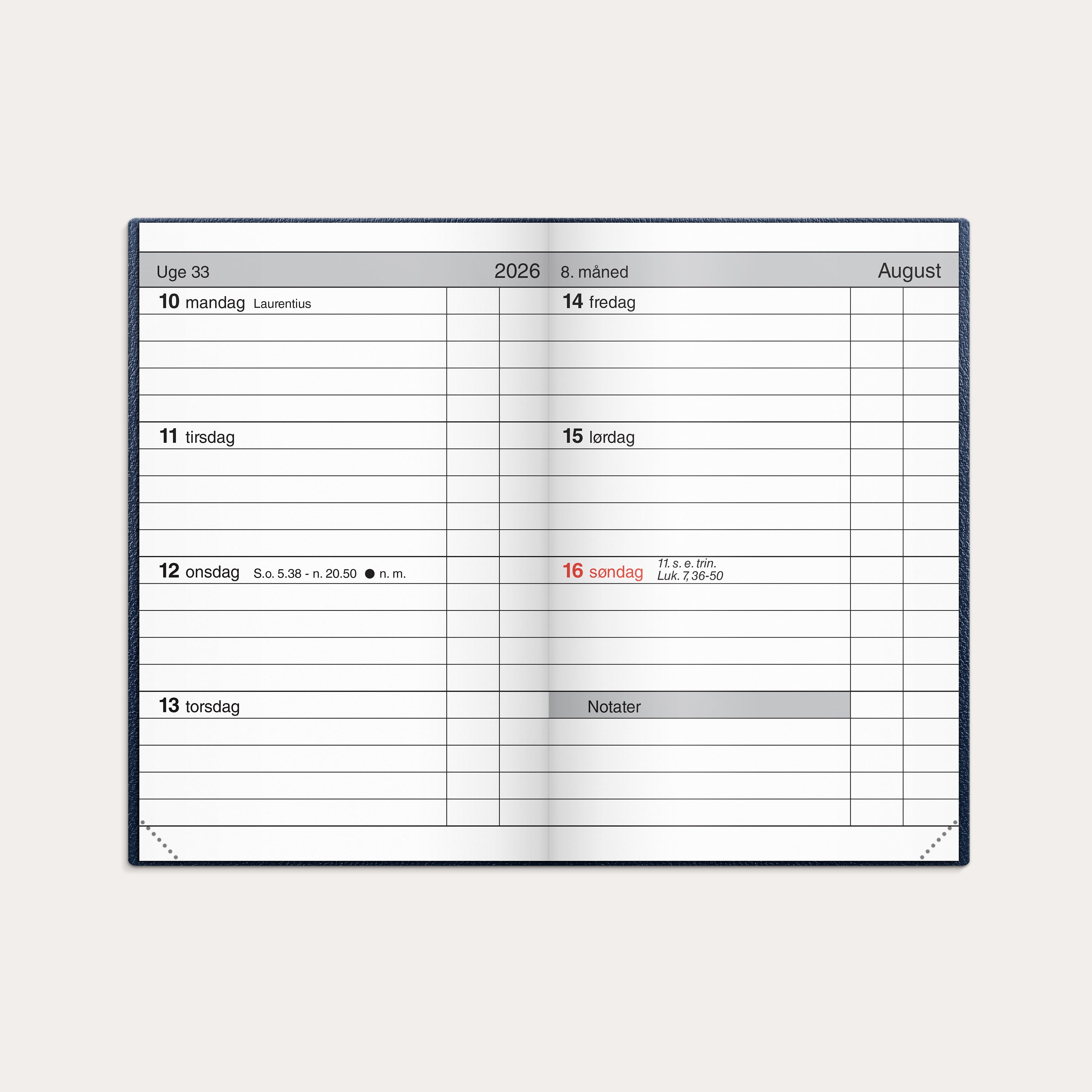 Lommekalender uge blå kunstskind indbundet 2026