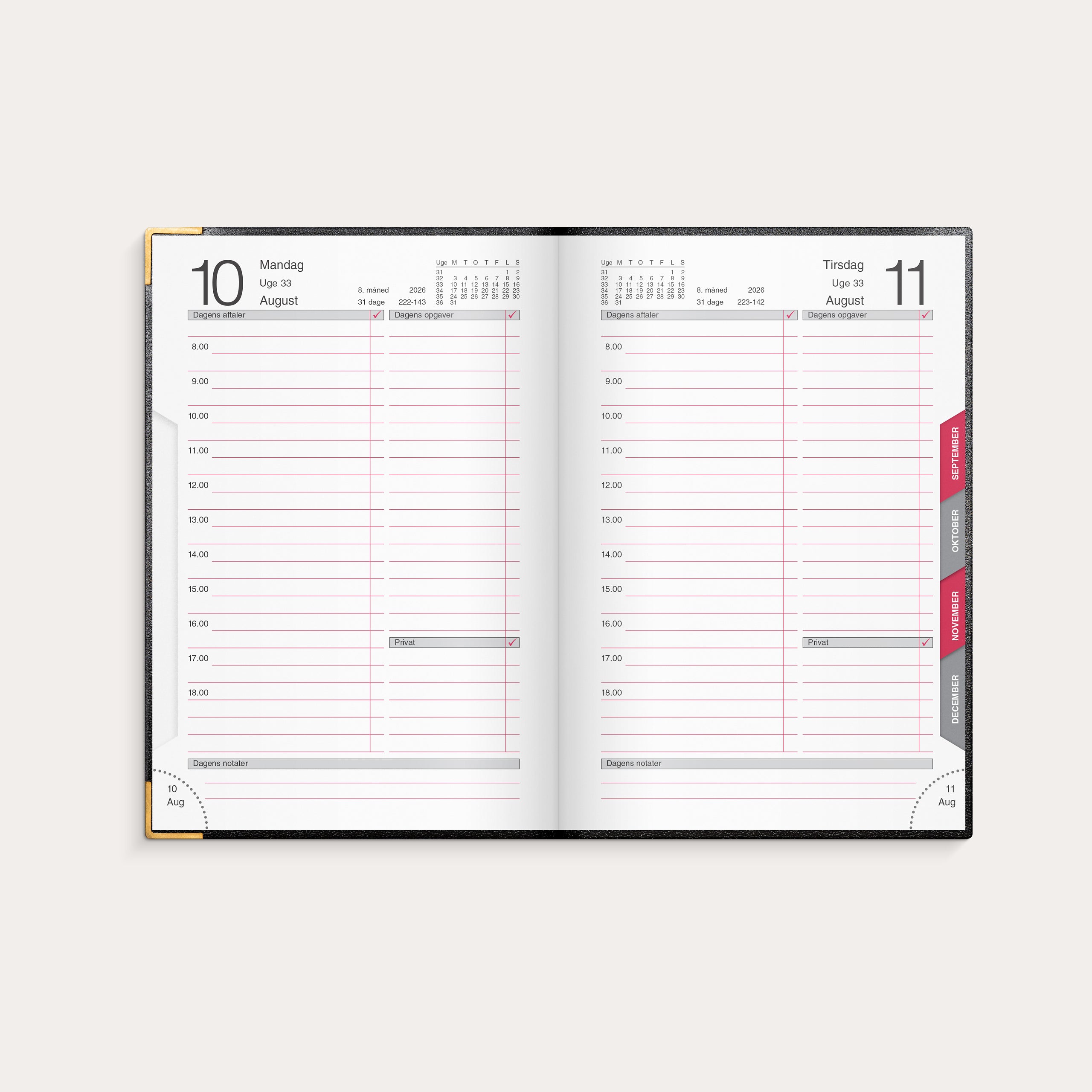 Årbog dagkalender sort kunstskind indbundet 2026