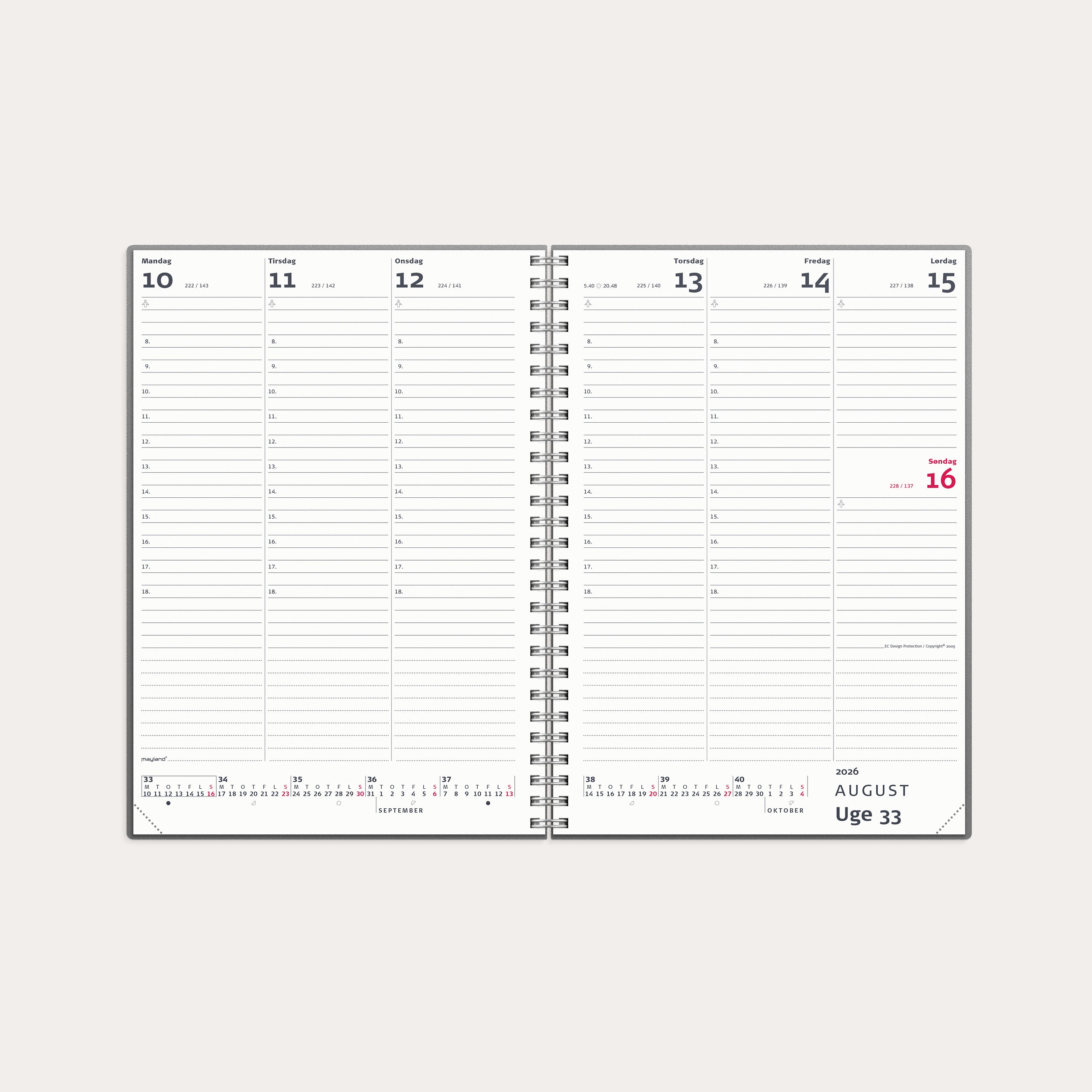 A5 ugekalender højformat mørkegrå PP-plast 2026