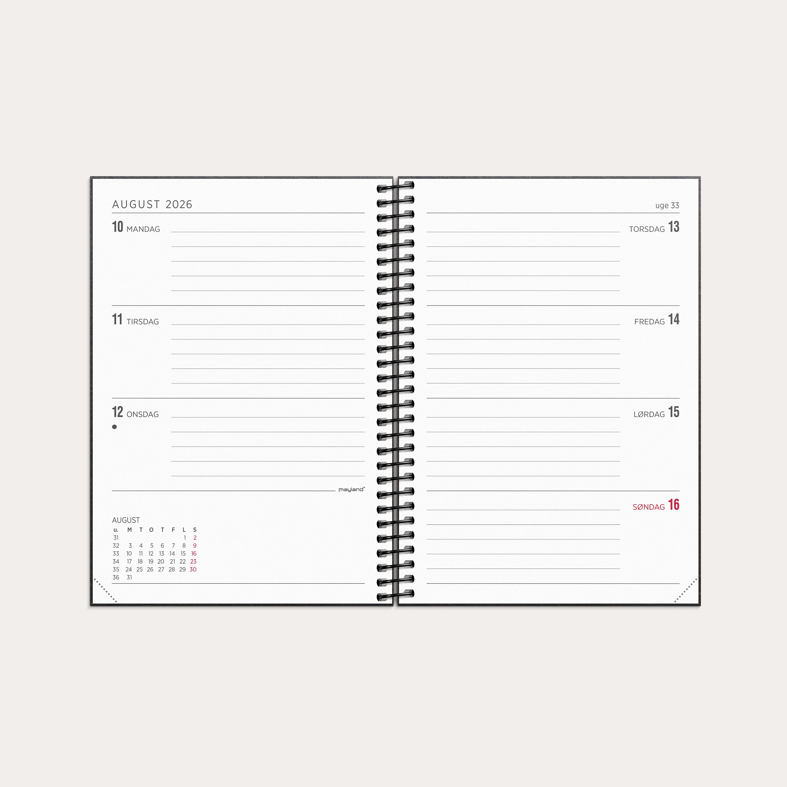 A6 ugekalender tværformat matsort genbrugskarton 2026