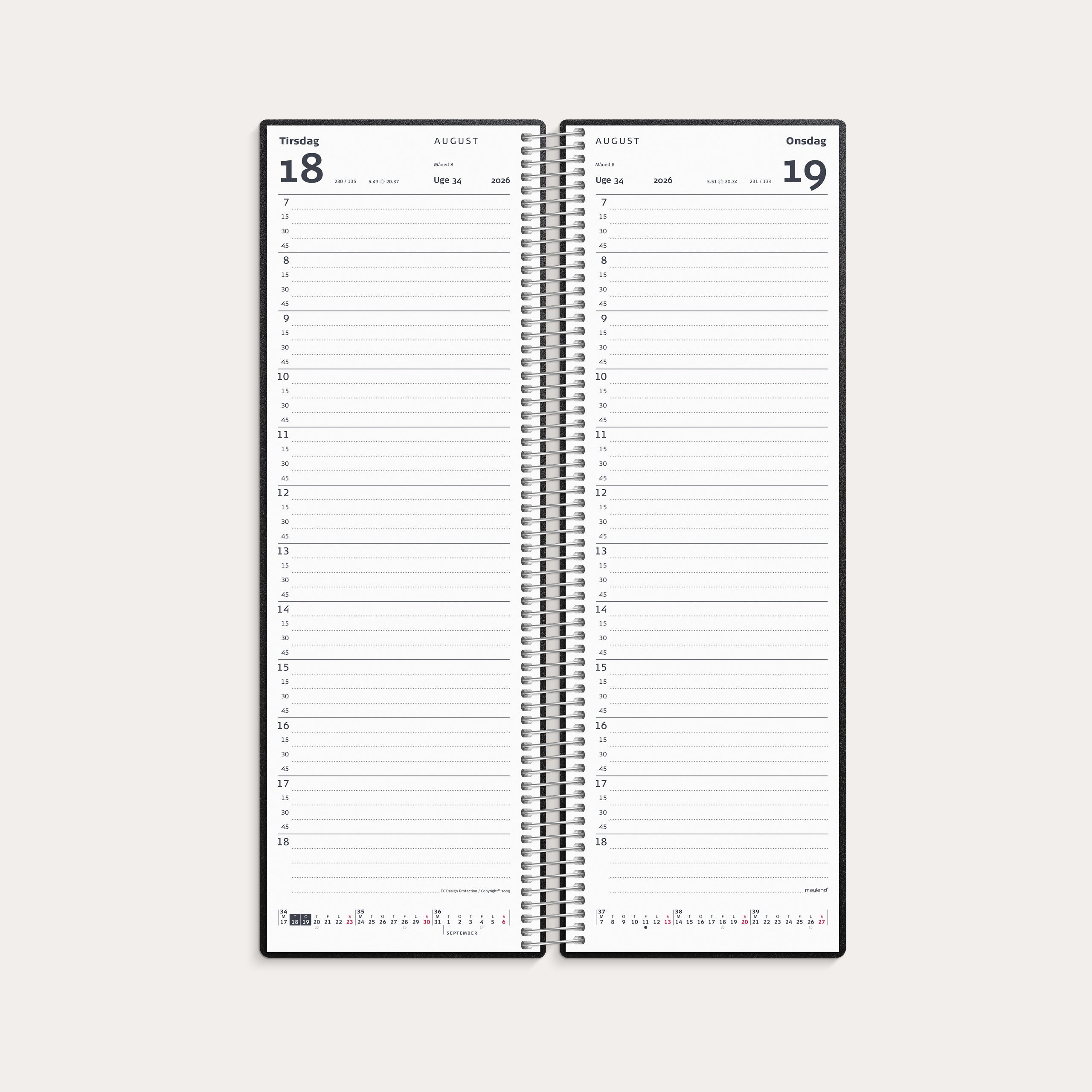 Spiralnoteringskalender dag sort PP-plast 2026